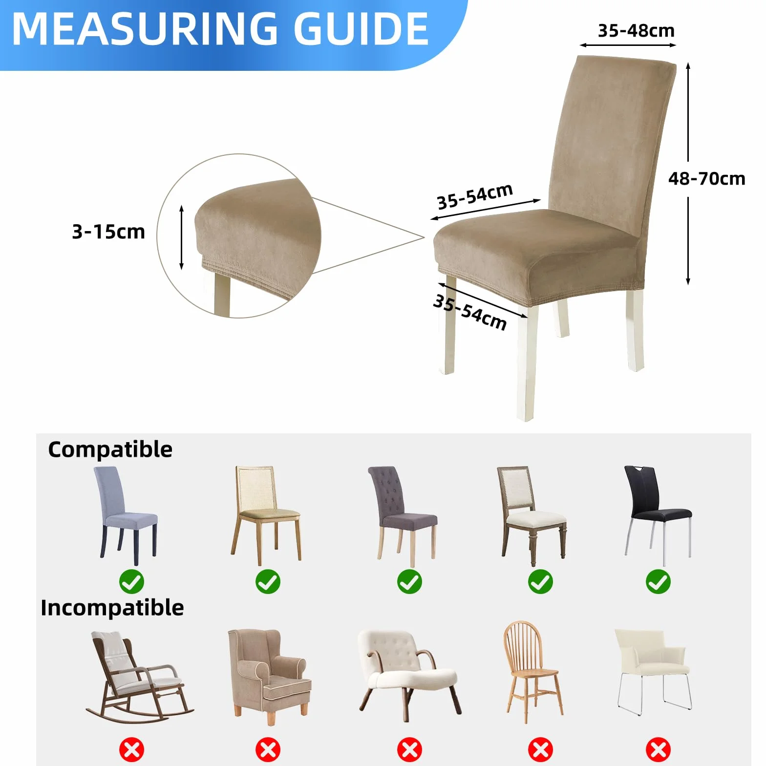 Housse De Chaise Velours 6 Pièces, Universel Extensible Protection Chaise Salle À Manger Epaisse pour Cuisine Restaurant Hotel Banquet, Camel