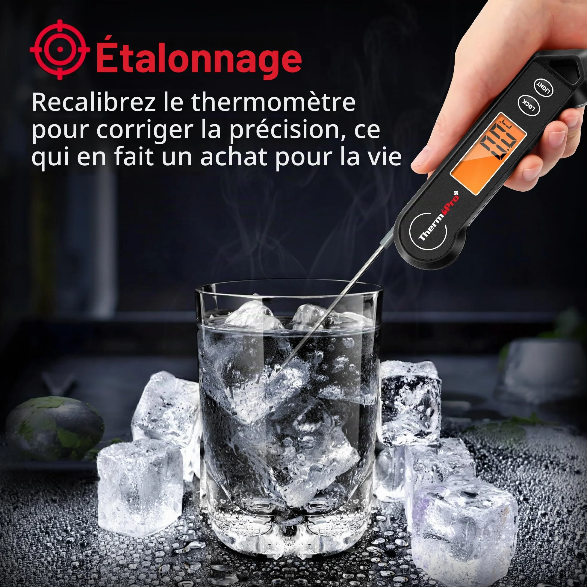 ThermoPro TP19HB Thermomètre Cuisine Numérique avec Sonde Température Alimentaire - étanche Rétroéclairé pour Barbecue