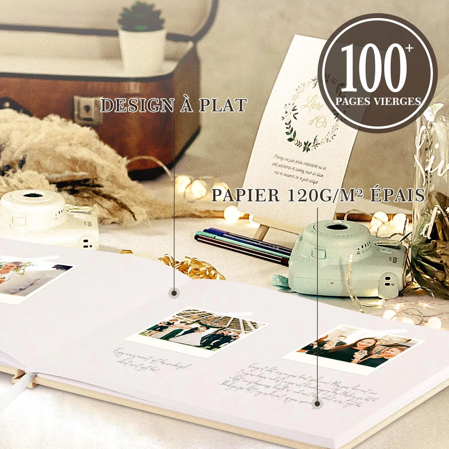 Livre d'or Mariage en Lin 108 Pages Vierges pour Anniversaire, EVJF, Noces, Baptêmes, Baby shower, Pacs (Bleu)