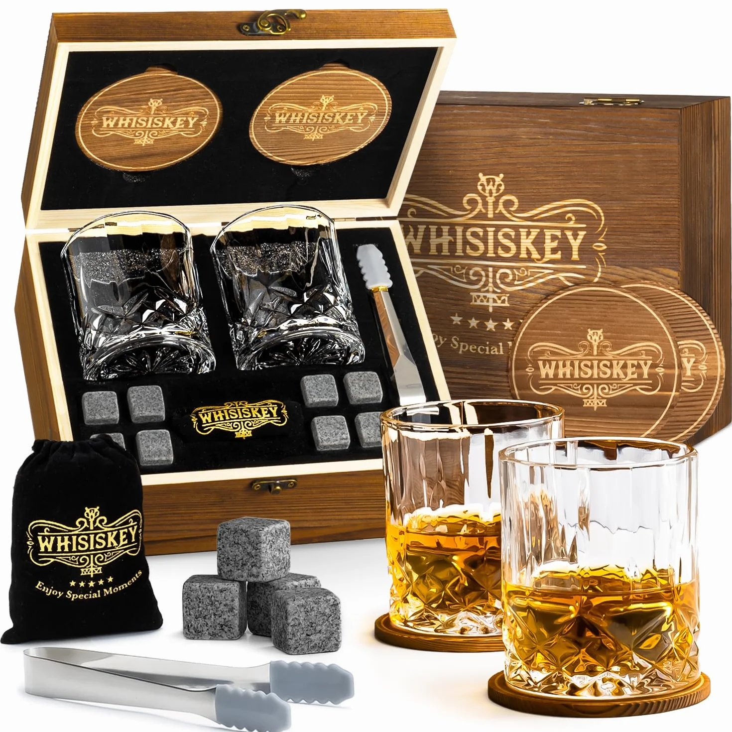 Set de Verre à Whisky Coffret Cadeau Homme 310ML 8 Pierre à Whisky