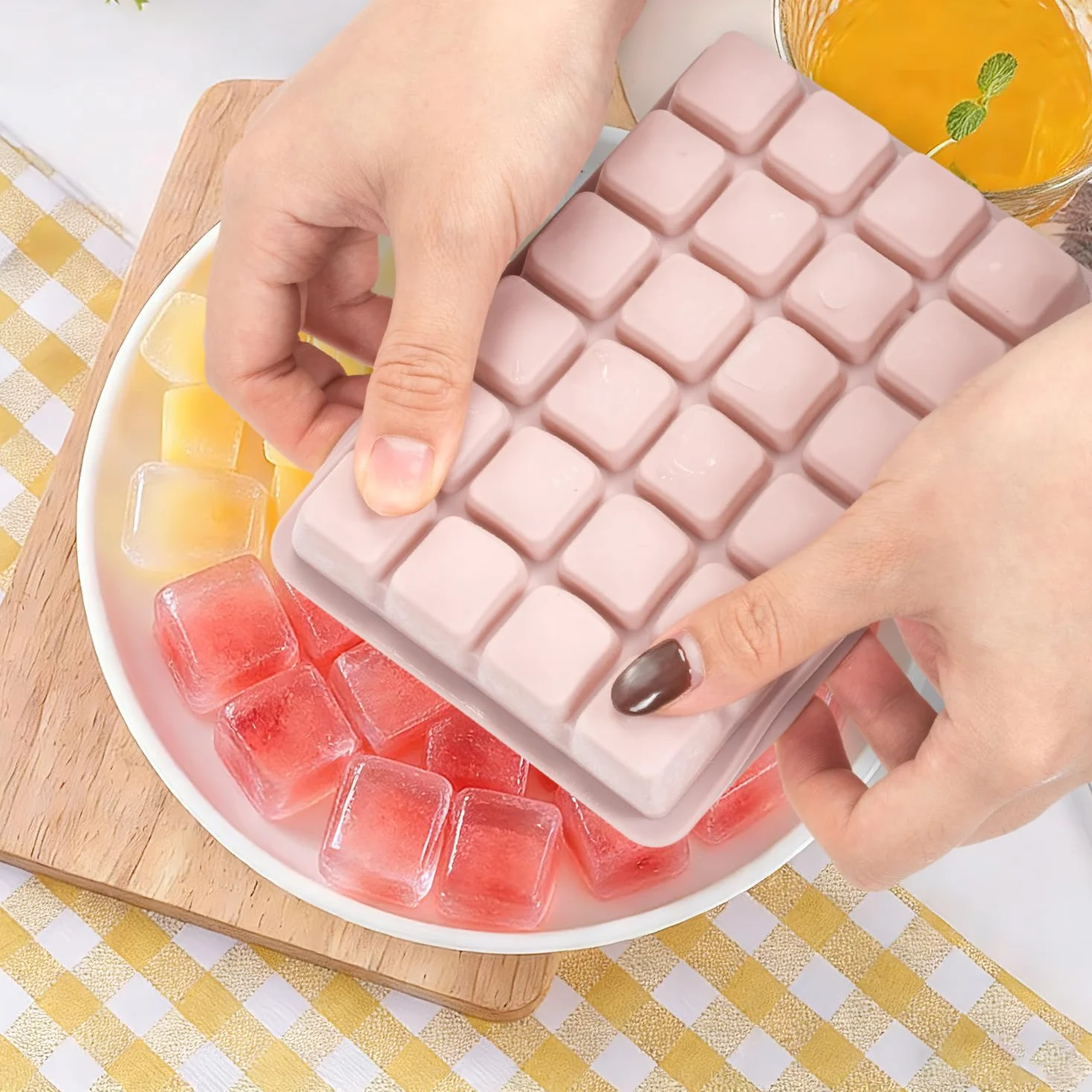 Lot de 3 bacs à glaçons carrés en silicone avec couvercle 24 compartiments Sans BPA