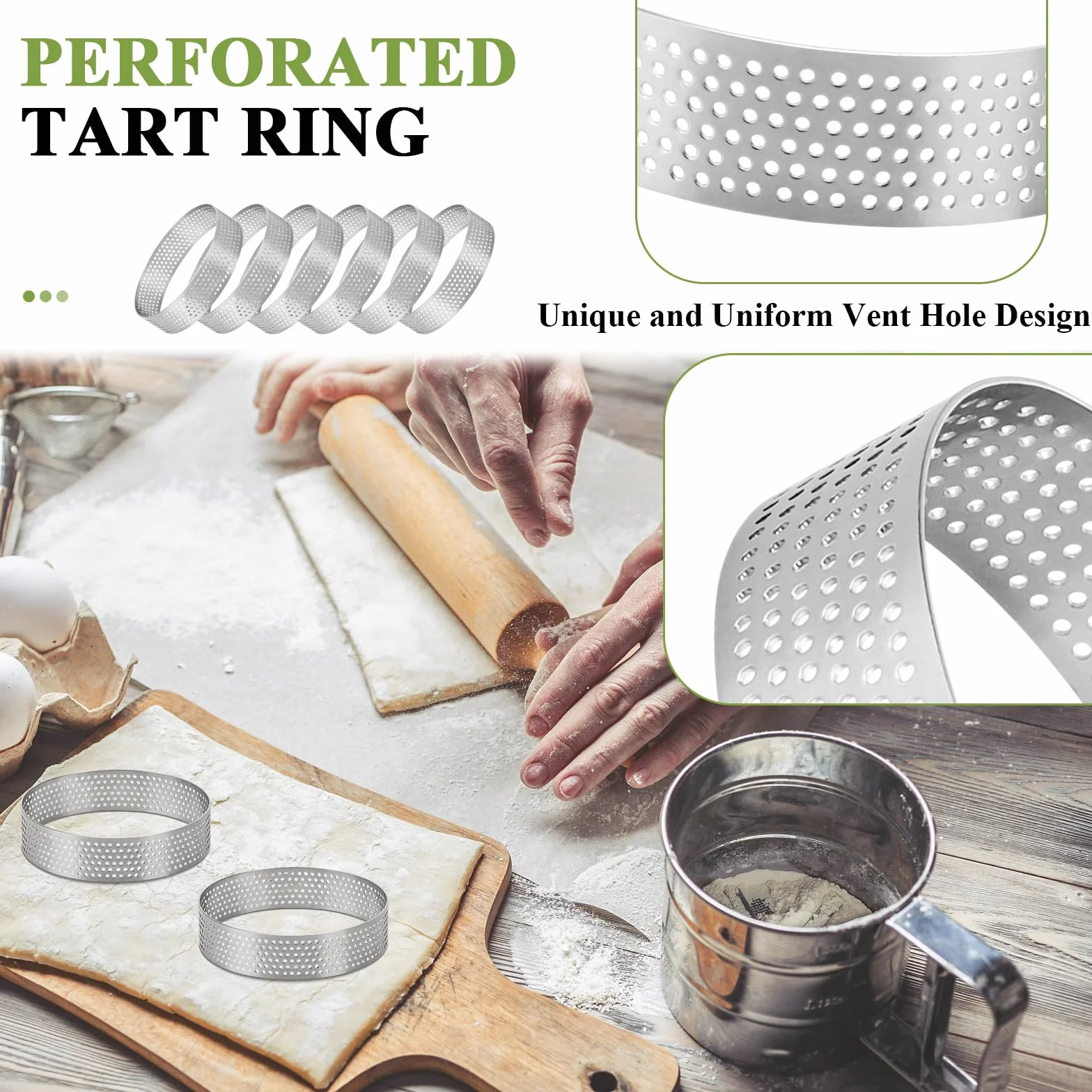Cercle à Pâtisserie Ø 8 cm 6 Pièces, Acier Inoxydable 430 Perforé, Moule à Tartes Gâteaux Pizzas