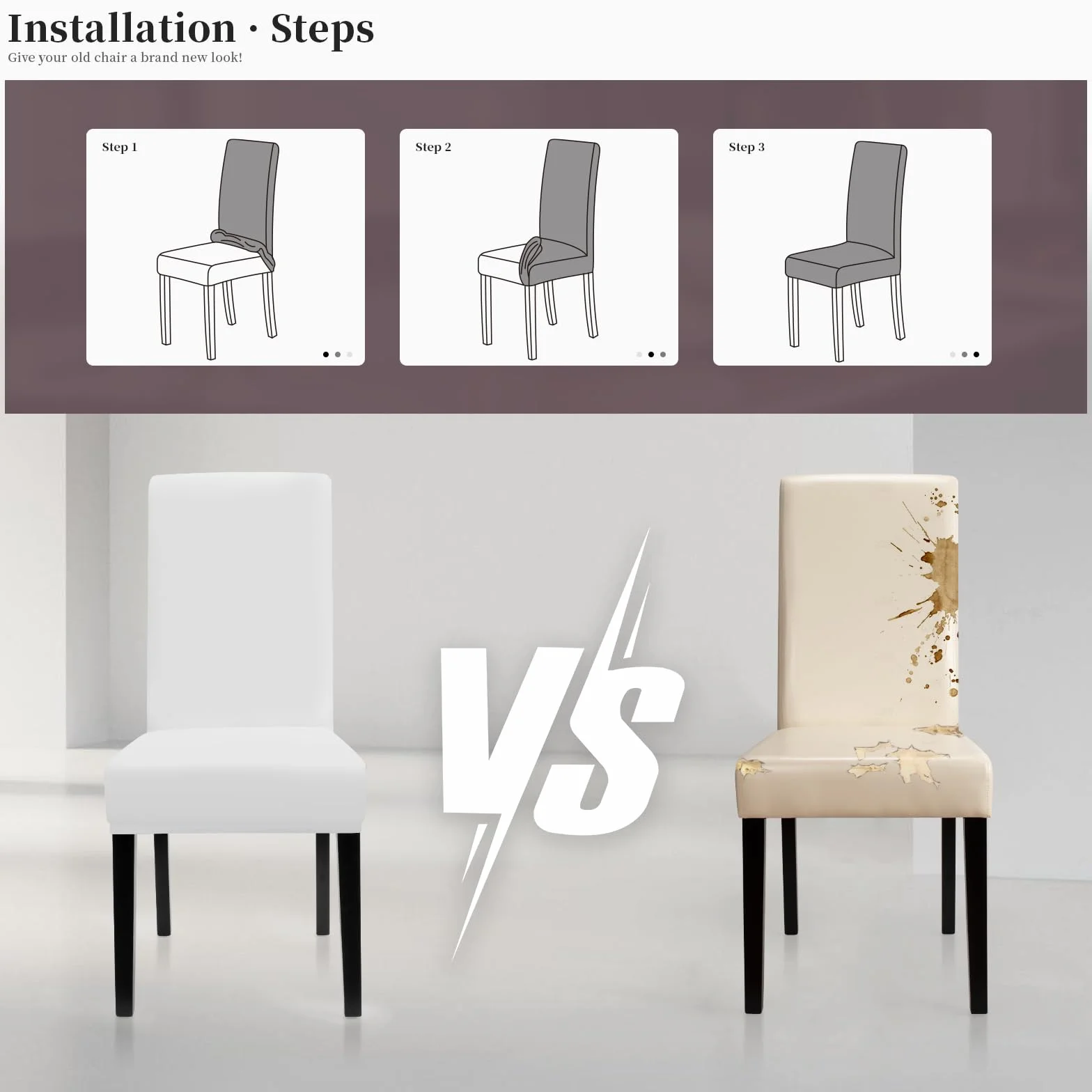Housse de Chaise Universelle 4PCS Protection de Chaise Extensible Moderne Blanc pour Salle à Manger
