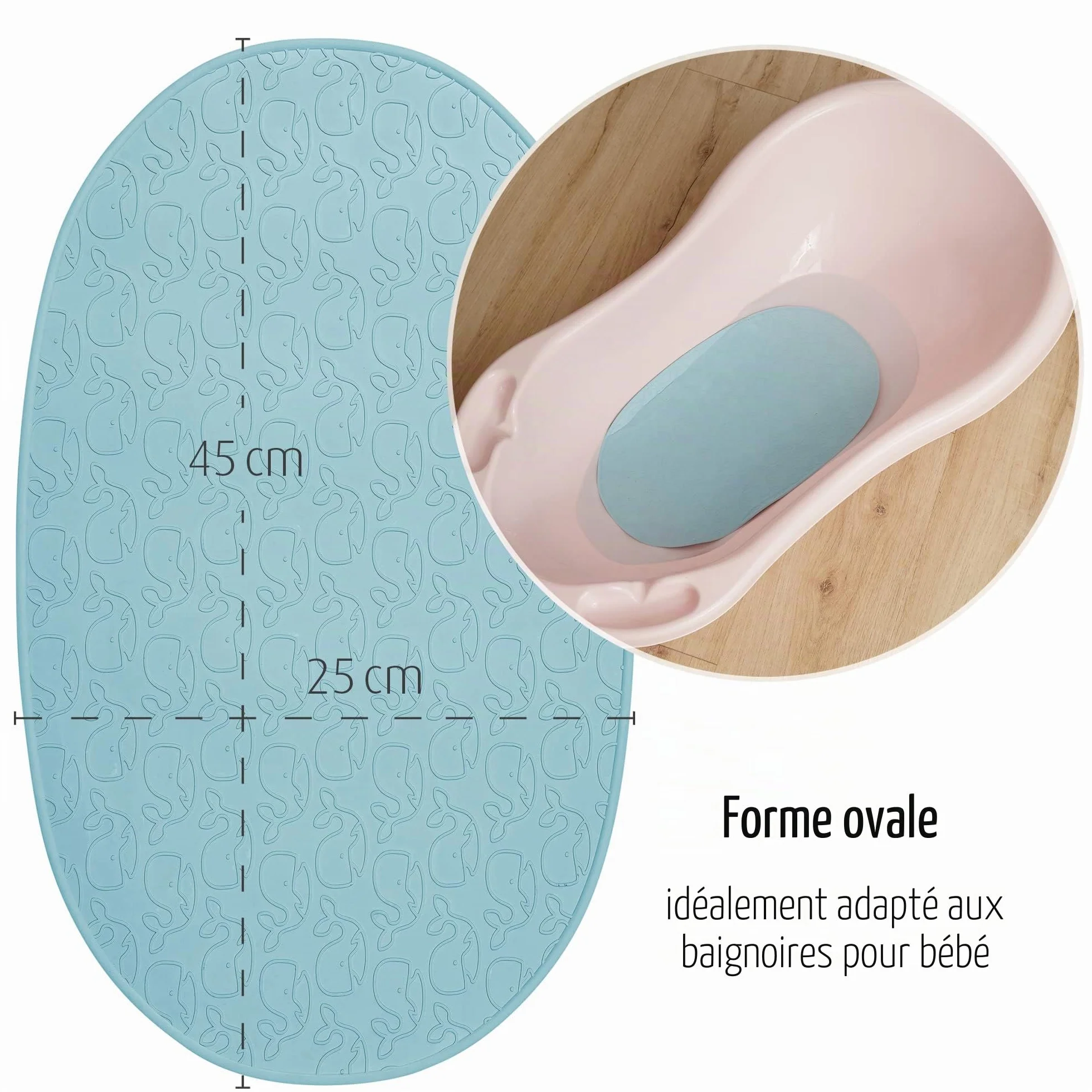 Tapis de bain bébé antidérapant motif baleine 42 x 25 cm