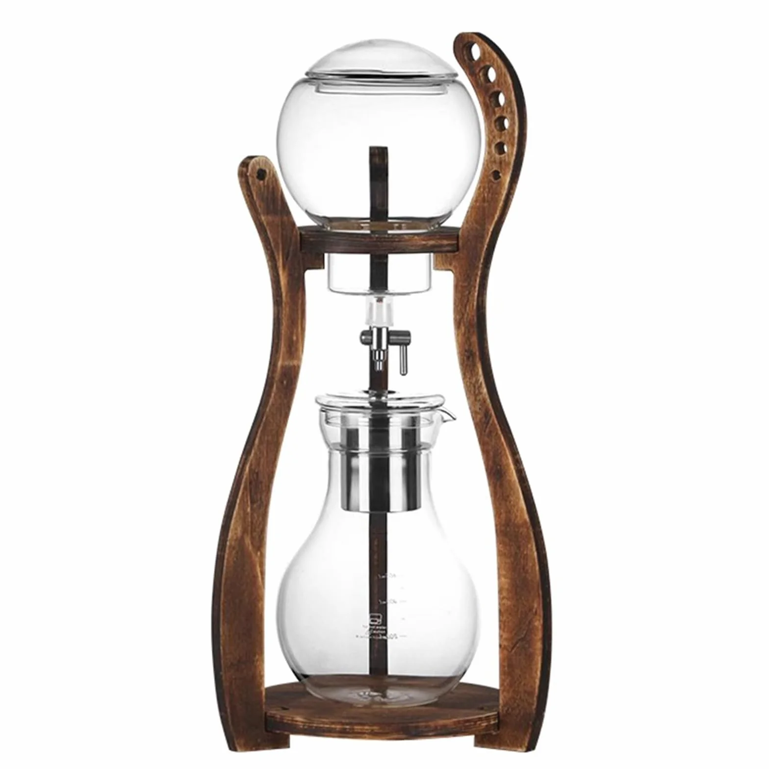 Cold Brew Coffee Maker, Iced Drip Coffee Machine with Adjustable Dripper, Wood Frame, Stainless Steel Filter, 6-8 Cups