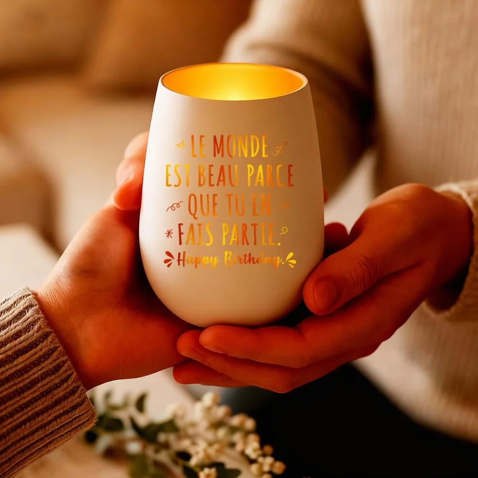 Bougie Bougeoir en Verre Romantique Cadeau Anniversaire Femme Happy Birthday