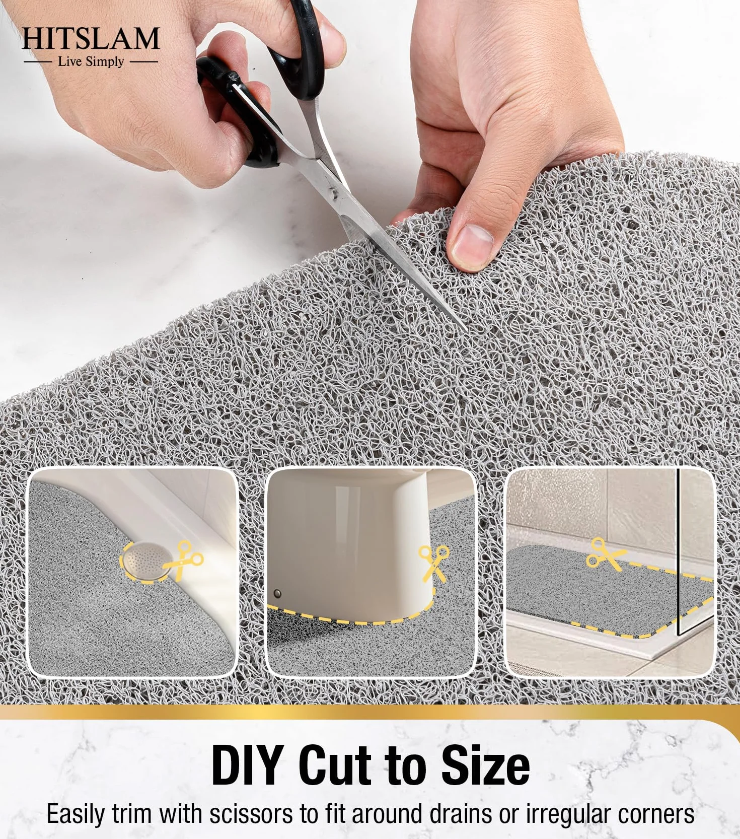 HITSLAM Tapis de Douche Ovale Antidérapant Anti-Moisissure 69x40cm Gris