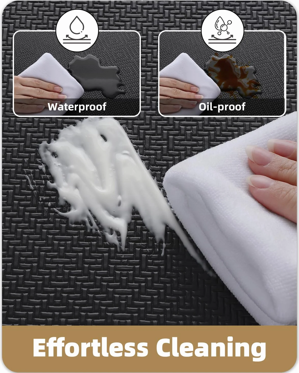 Tapis de Cuisine Lavables Lot de 2 44x75+44x150cm Vinyle Antidérapant Anti-Fatigue Noir