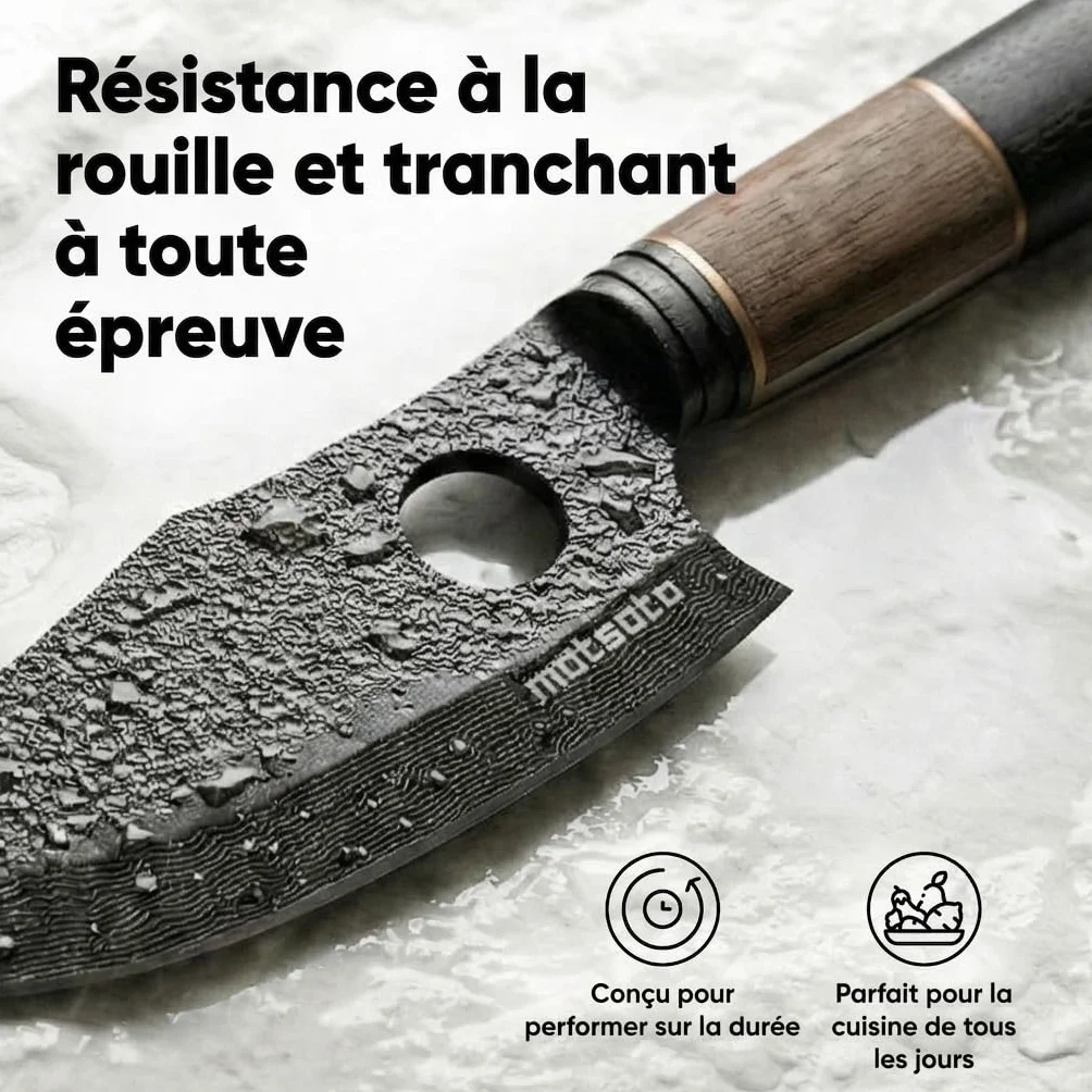Matsato Osuren Couteau de Cuisine 16cm Lame Acier Japonais Damassé Manche Bois Ergonomique