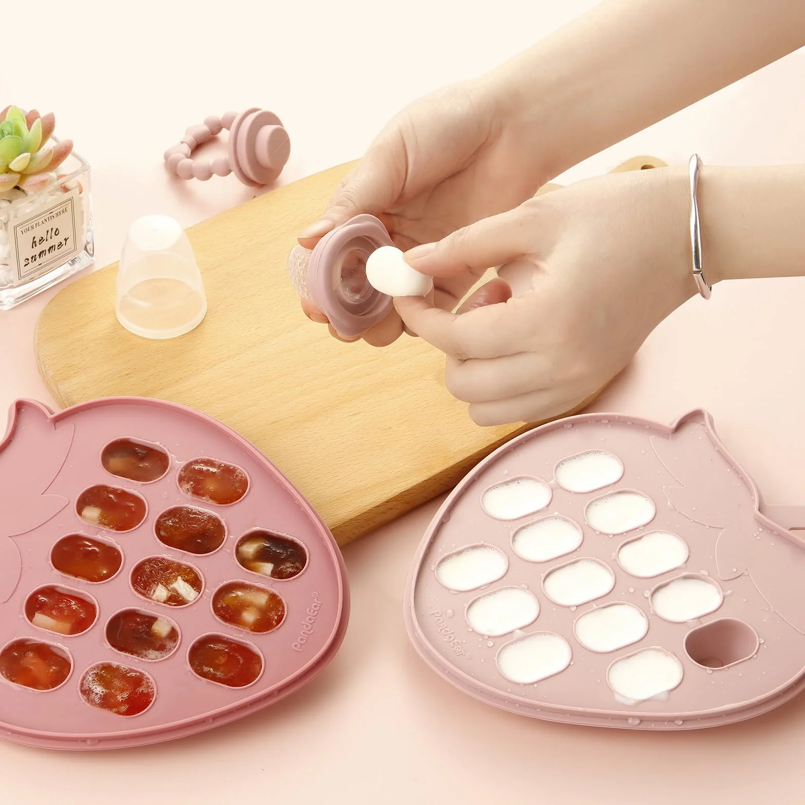 PandaEar Lot de 2 Moules à Sucettes pour Lait Maternel, Plateau de Congélation en Silicone 13 x 15 ml