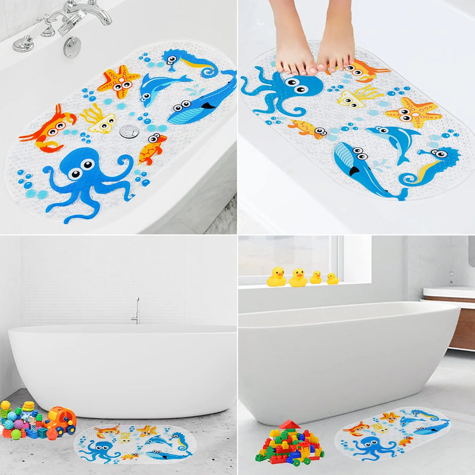 Tapis de Bain Bande Dessinée Antidérapant avec Ventouse 71x38cm Pieuvre