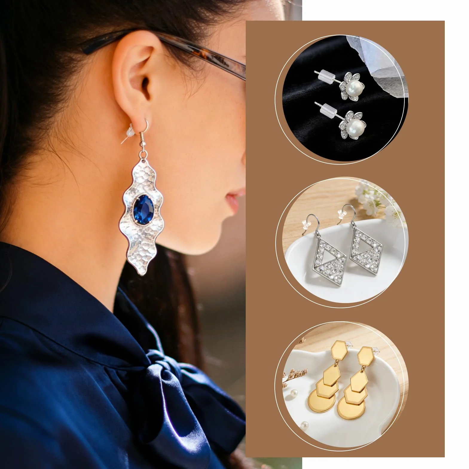 TOAOB 600 Pièces Fermoir Boucle d'Oreilles Silicone 8 Styles Plastique Transparent Hypoallergénique Taille Mixte pour Fabrication de Bijoux