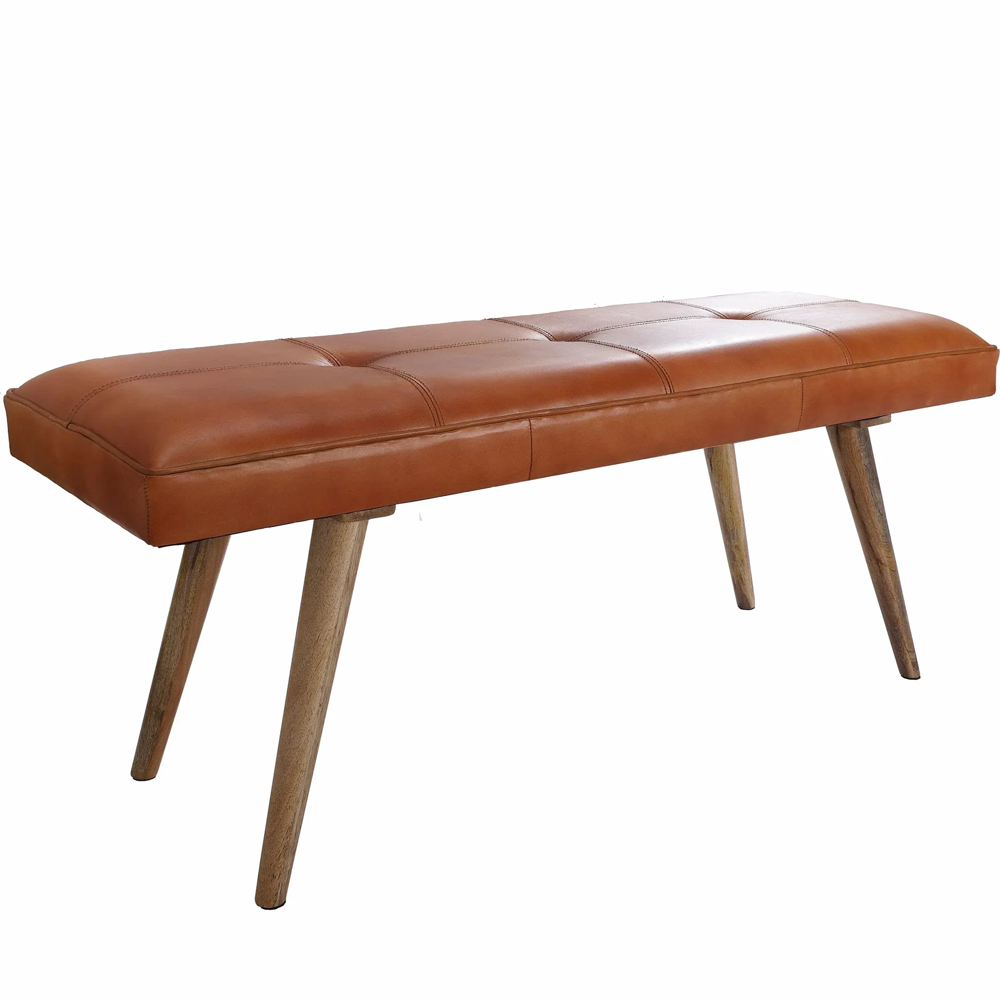 Banc en cuir massif bois 117x51x38 cm style rétro FineBuy