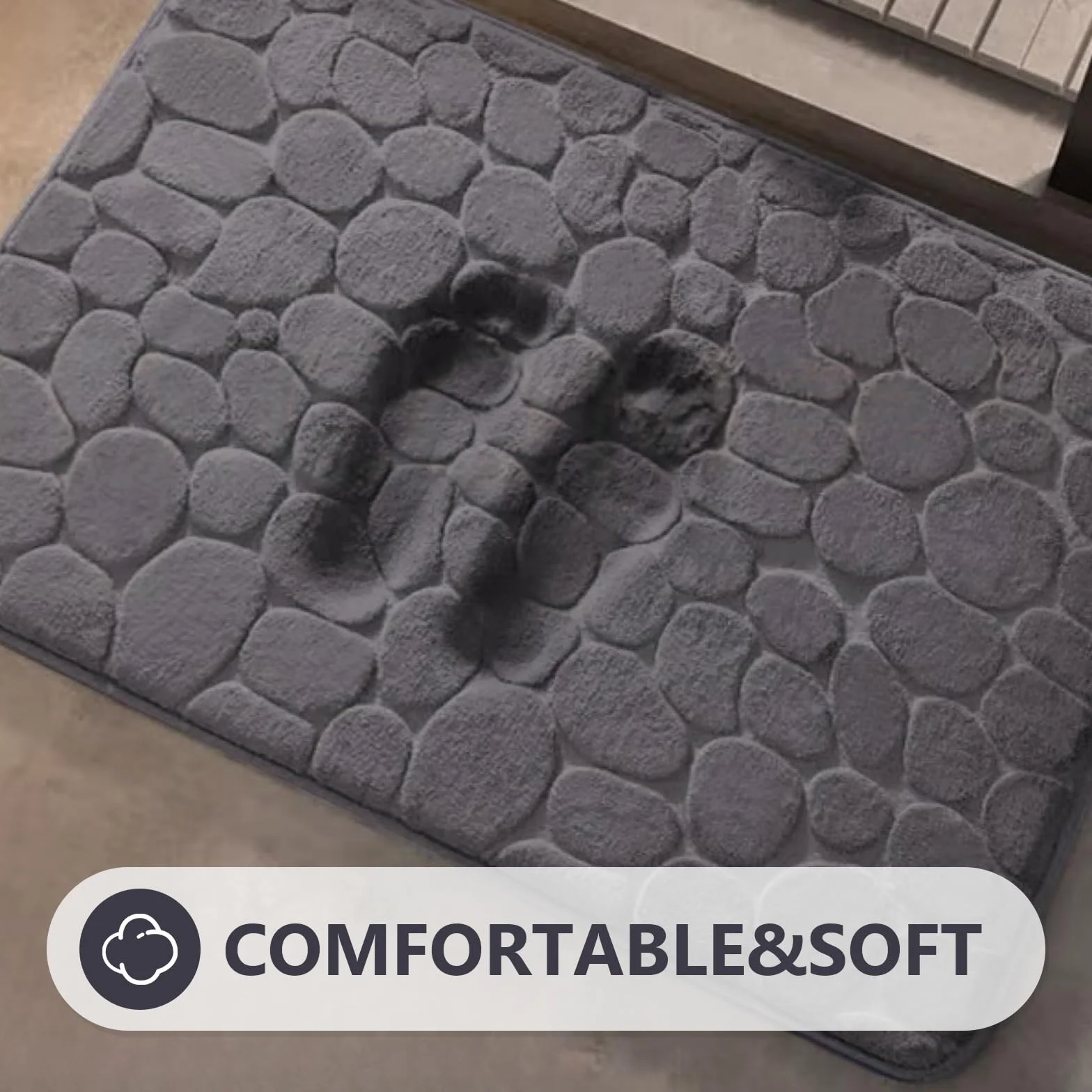 Tapis de Bain en Mousse à Mémoire de Forme Absorbant Lavable en Machine 50 x 80 cm Gris Foncé