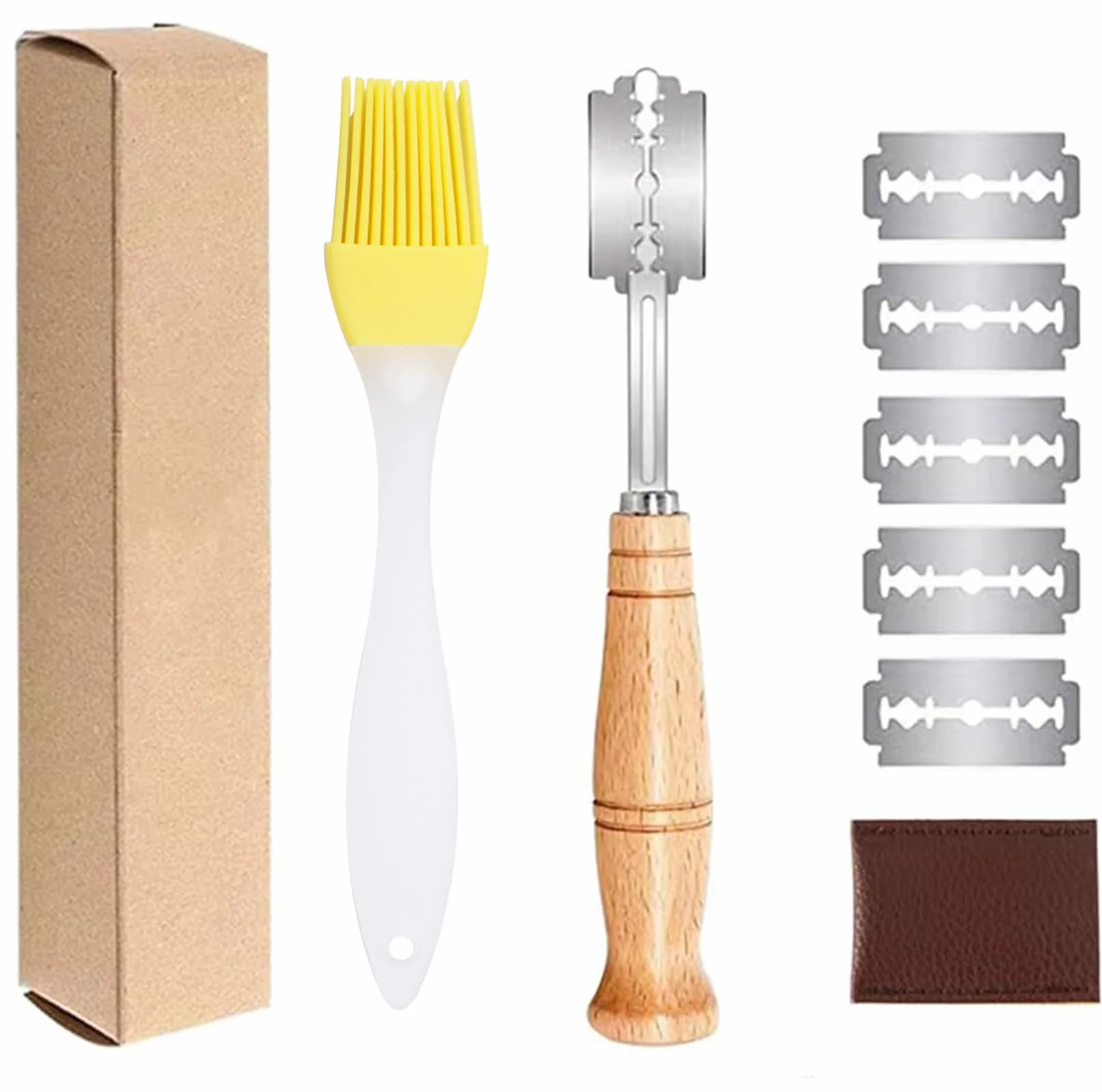 Couteau à Pain Acier Inoxydable avec Lames et Pinceau Silicone pour Boulangerie