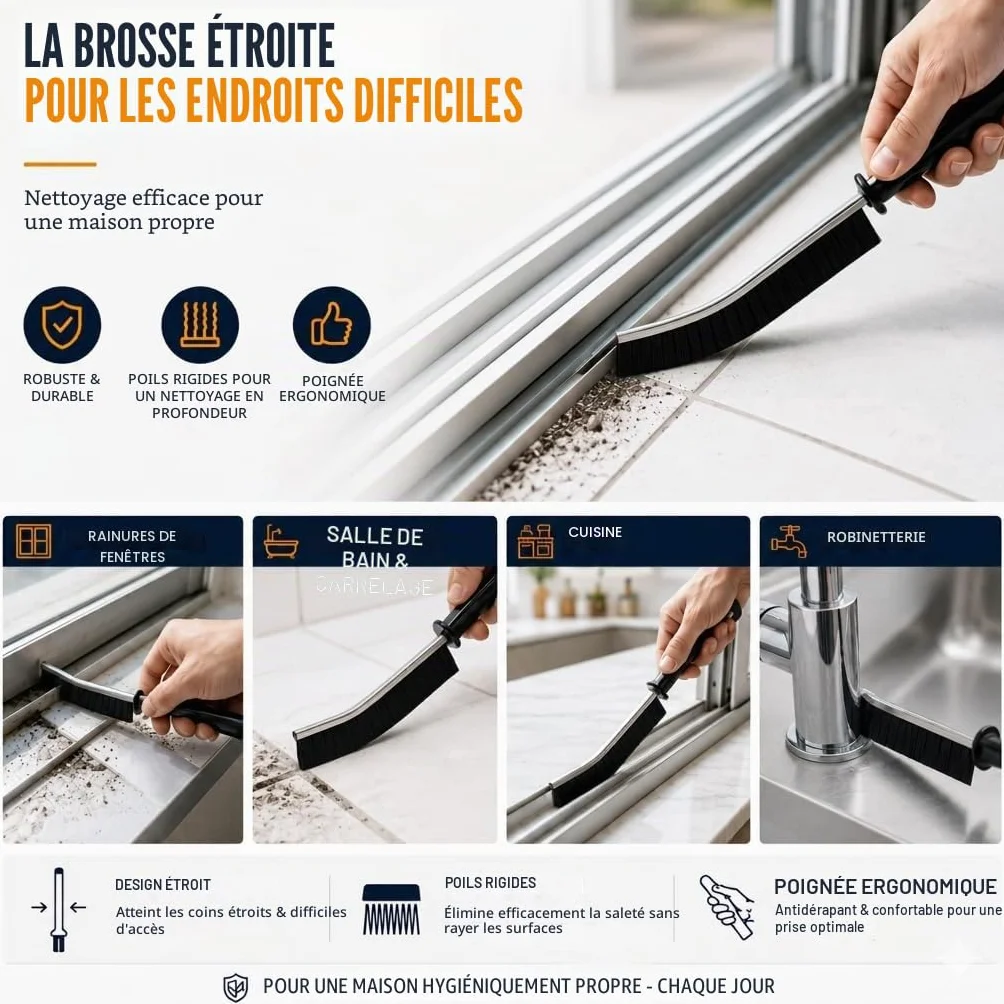 Brosse à Joints à Poils Durs pour Nettoyer Coins et Fentes, Carrelage, Salle de Bain, Cuisine