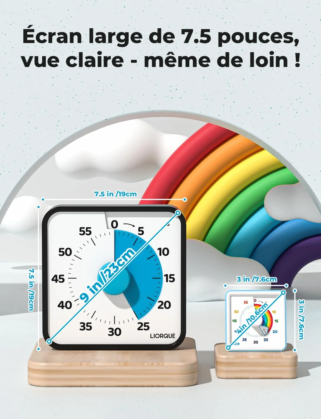 LIORQUE 19cm Grand Minuteur Visuel Timer Classe Aimanté Silencieux 3 Modes Alarme Sonnerie Lumière Vibration