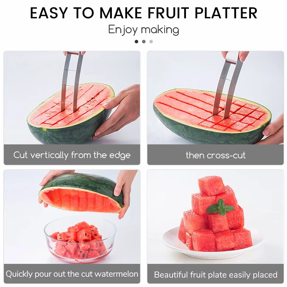 Couteau Pastèque Trancheur Coupe Acier Inoxydable Watermelon Cutter pour Cantaloup Papaye Fruit du Dragon