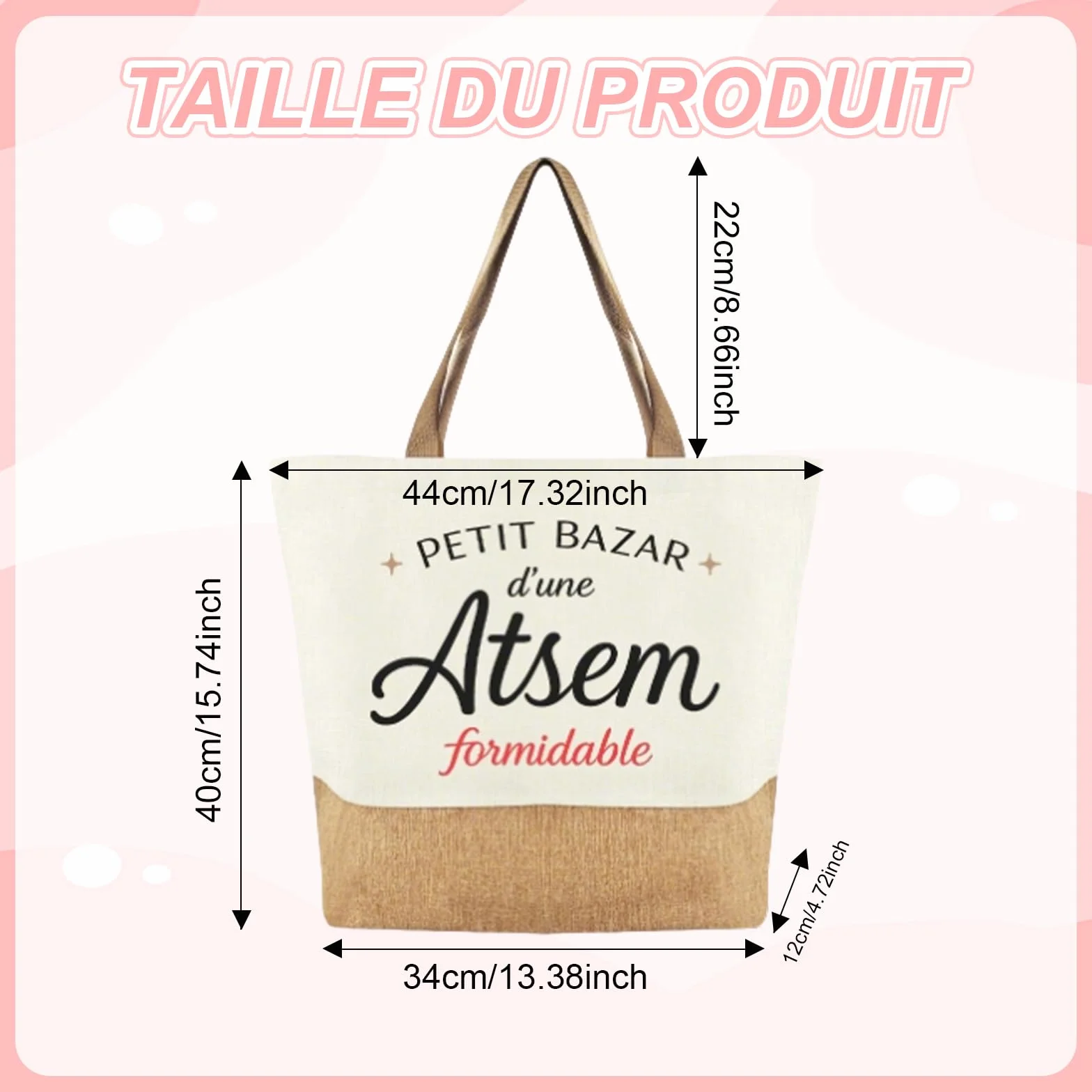 Sac Cabas Merci Atsem Maternelle Grande Capacité Toile Cadeau Enseignante