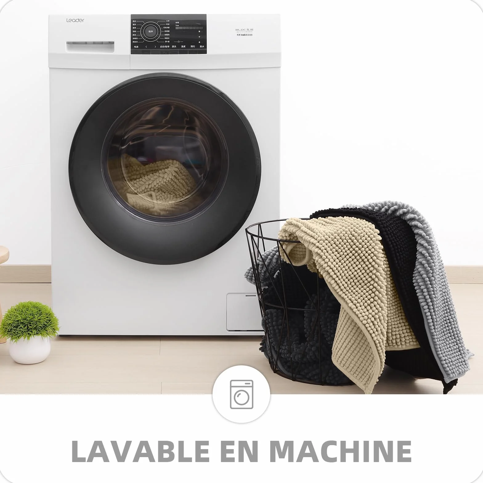 OLANLY Tapis de bain en chenille antidérapant 60 x 120 cm noir