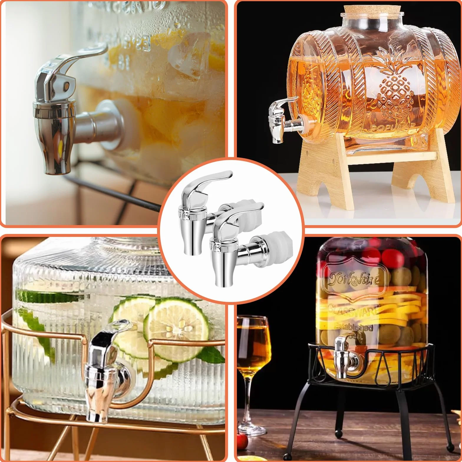 Lot de 2 robinets de rechange en acier inoxydable pour distributeur d'eau froide et chaude