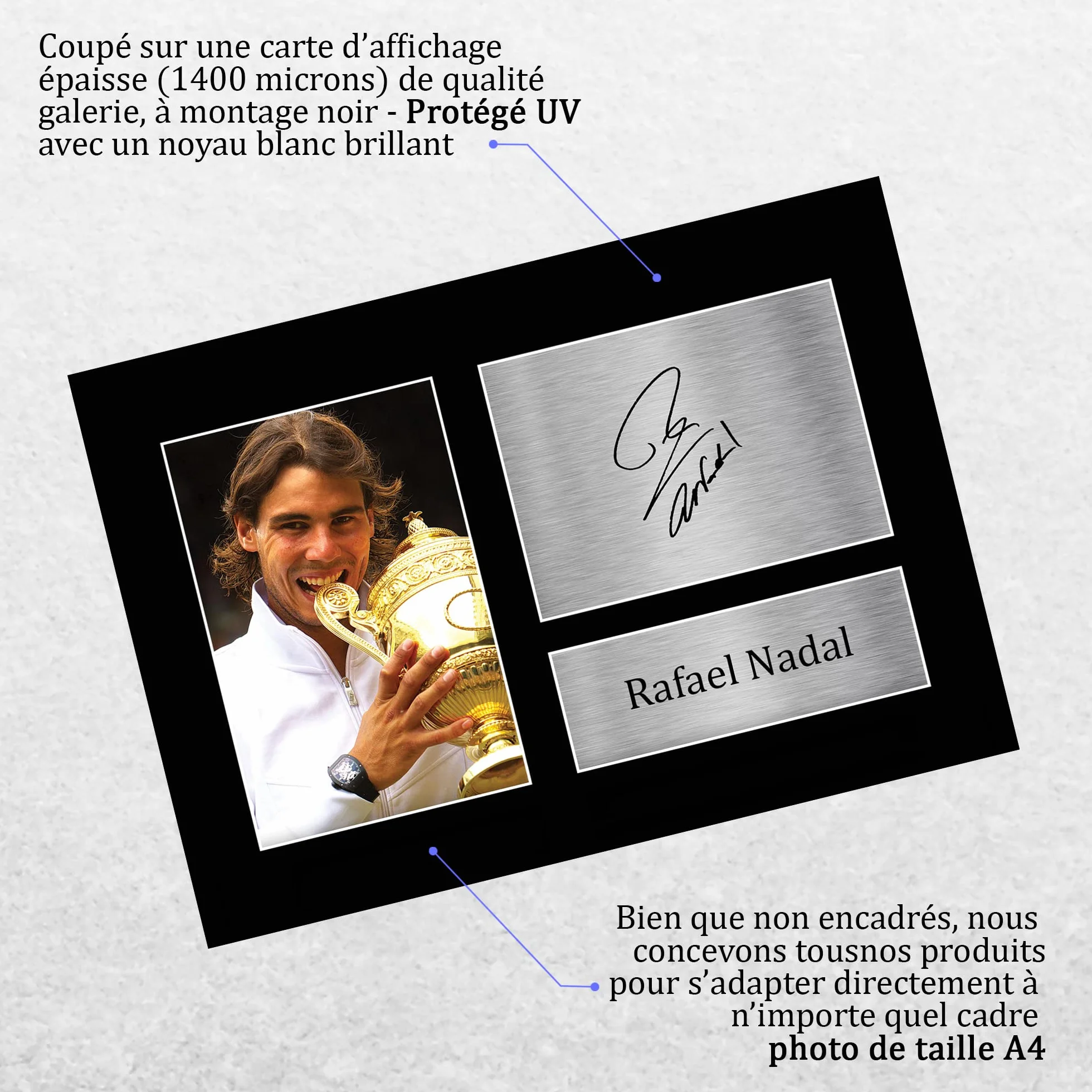 Rafael Nadal Photo autographe signée A4 Cadeaux pour fans de tennis
