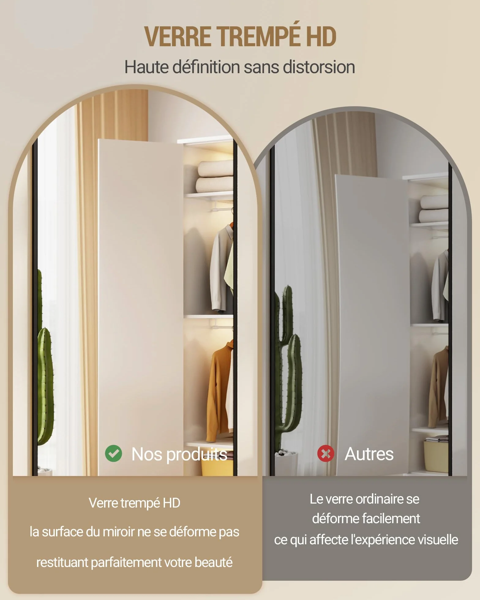 Miroir Intégral sur Pied 160x50 cm Verre Trempé Cadre Aluminium Noir