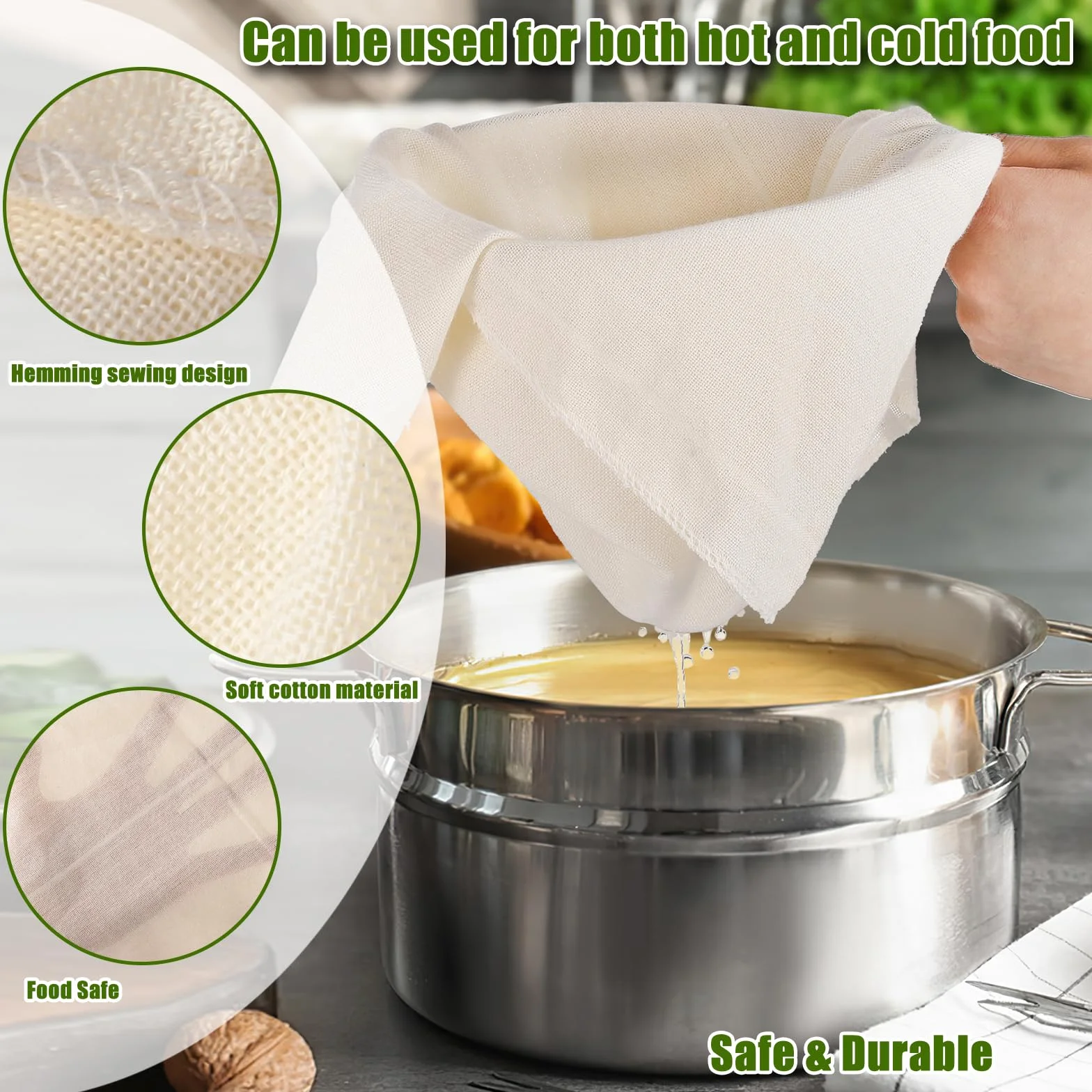 Etamine Alimentaire 50 x 50 cm Chiffon Cuisine Réutilisable Grade 100 Fine Tissu Non Blanchi Lavable pour Filtrer Jus Fromage Thé