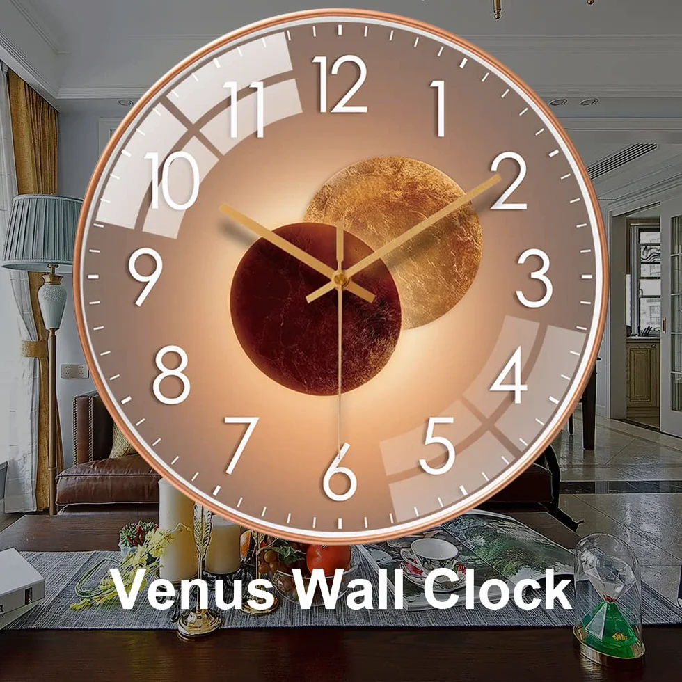 Horloge Murale Silencieuse 30cm Design Moderne Salon Cuisine Quartz Suspendue (Vénus Or)