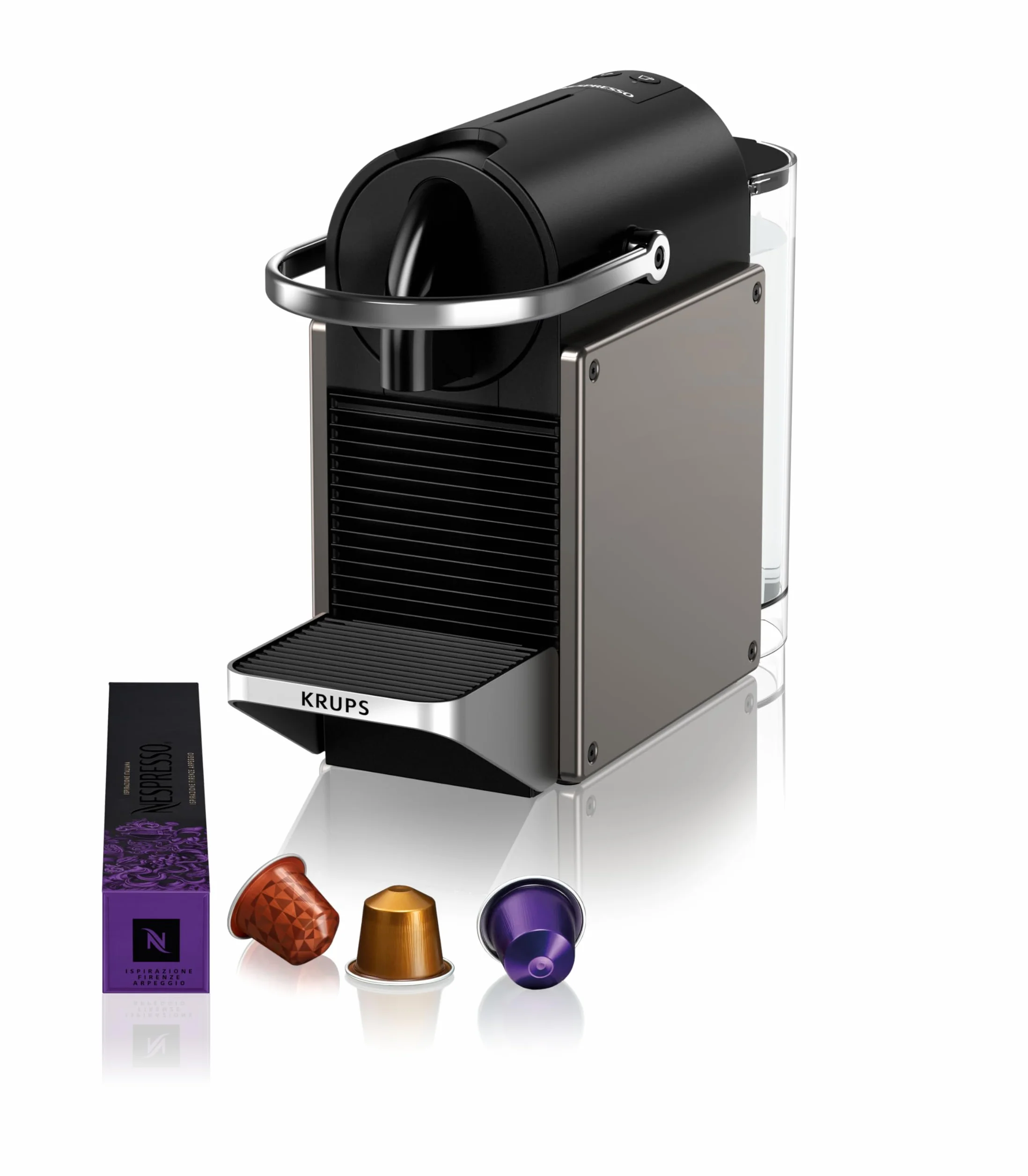 Krups Nespresso Pixie Machine à Café Titane 19 Bars Design Compact Expresso Lungo