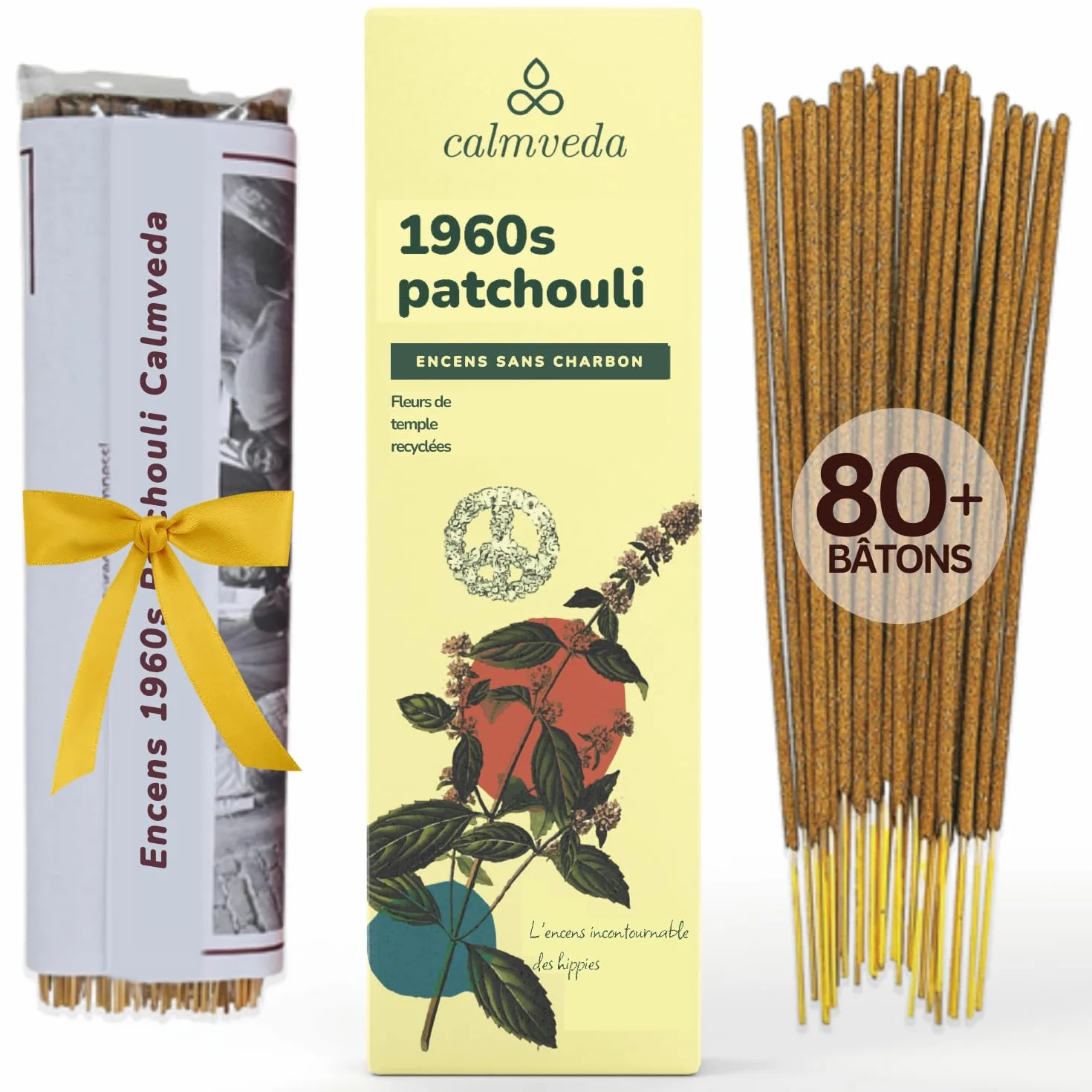 Bâtons d'encens Patchouli 1960, sans charbon, fleurs recyclées, non toxiques