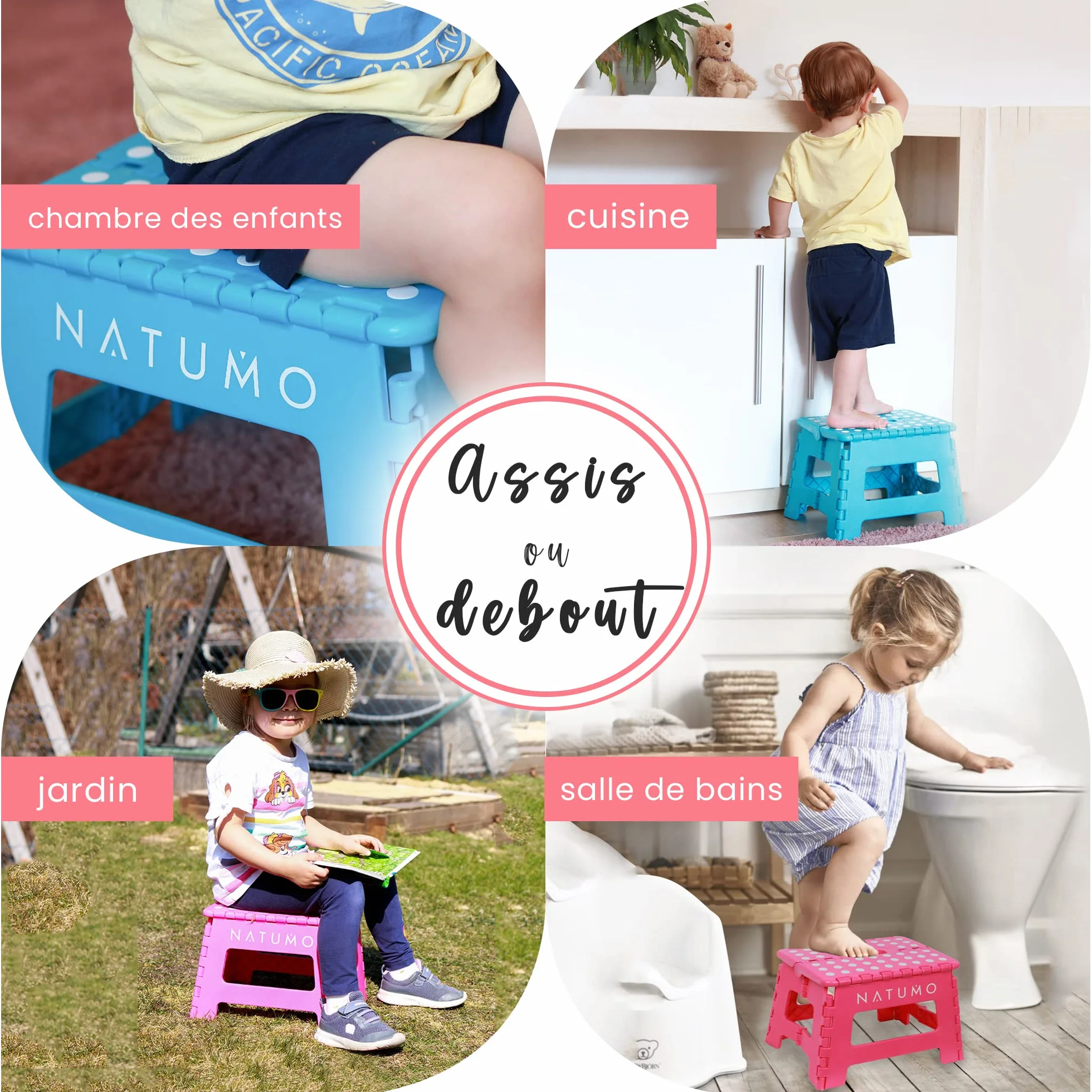 NATUMO Tabouret pliable 150 kg pour jardin cuisine salle de bain enfants adultes