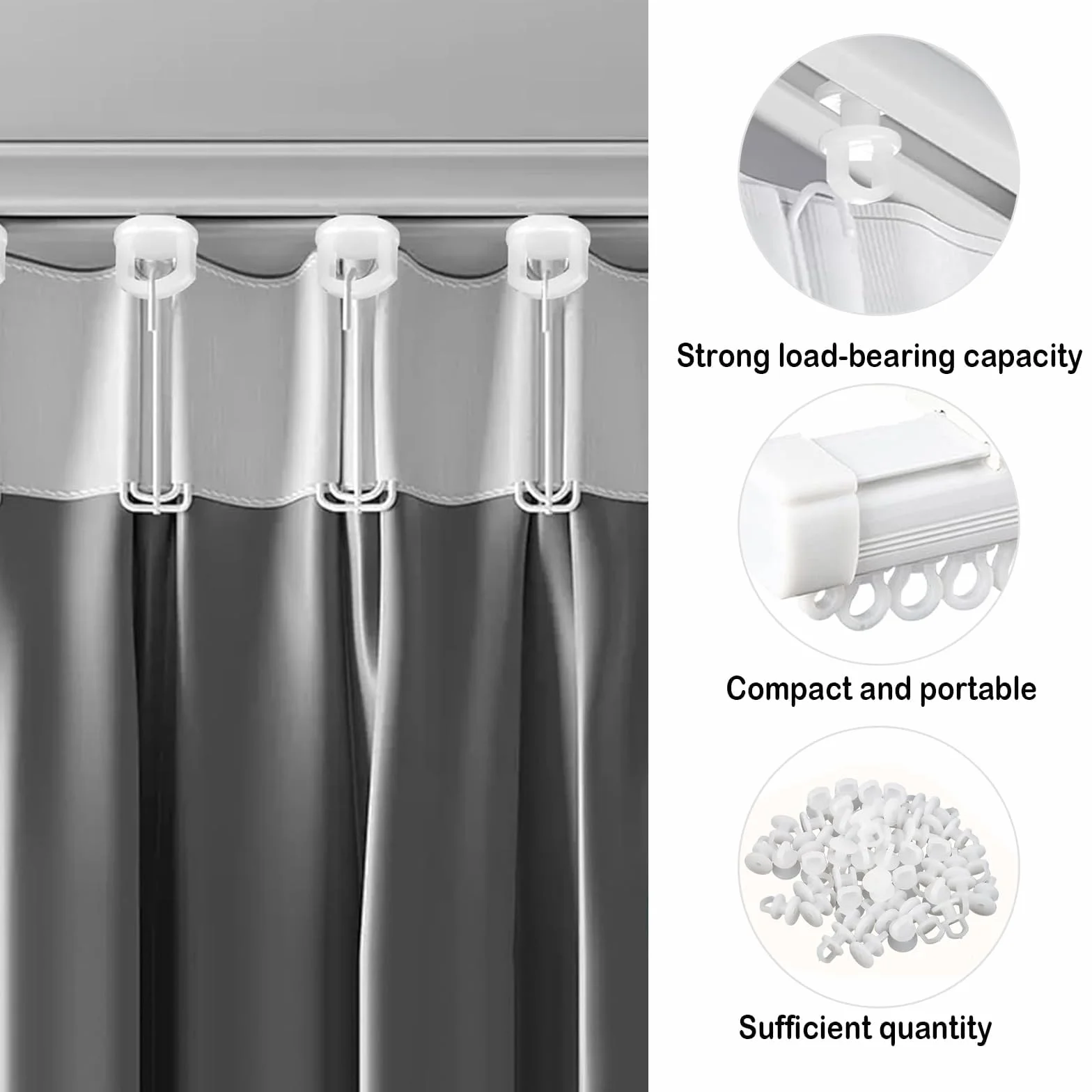 NIYATA 100Pcs Crochet de Rideau Rail Glisseur, Blanc pour Voitures, Bus et Autobus Scolaires