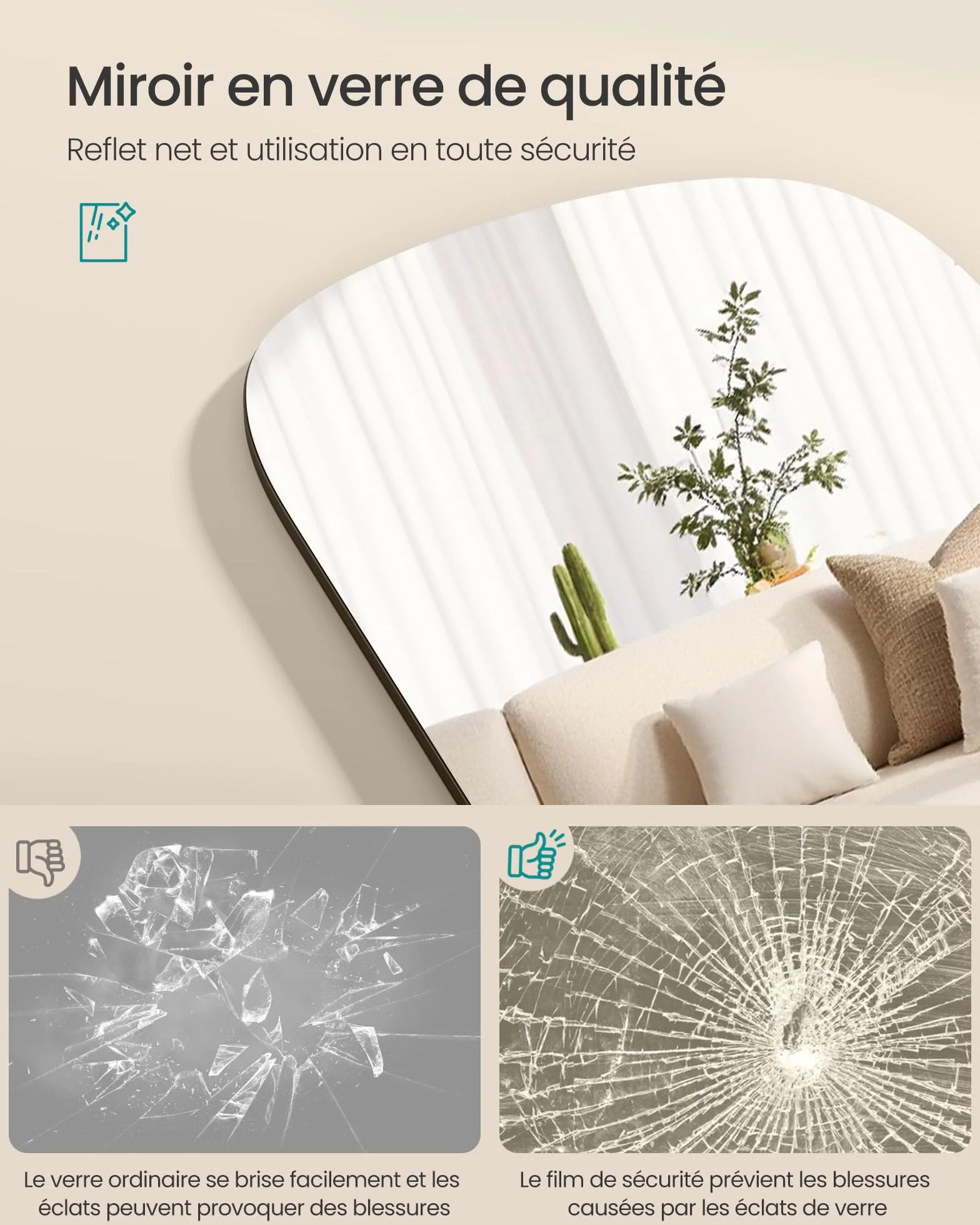 SONGMICS Miroir sur Pied Pleine Longueur 160 x 50 cm Cadre en Aluminium Noir d'encre