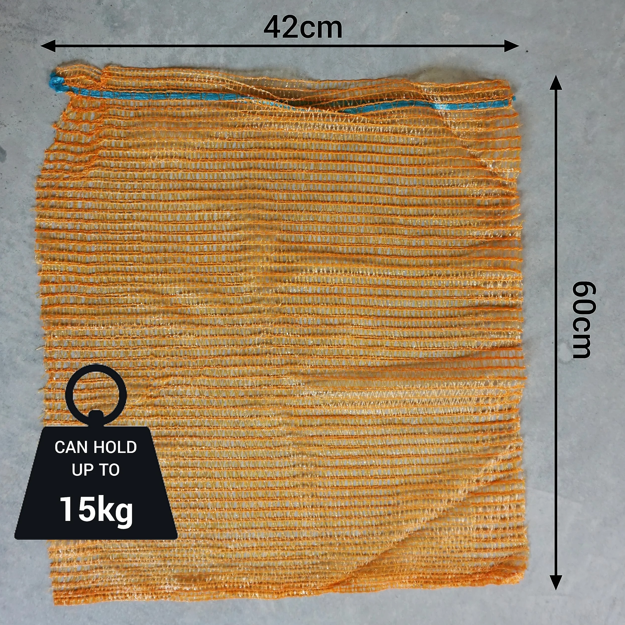Raschel Lot de 100 sacs en maille plastique avec cordon de serrage Orange 42 x 60 cm