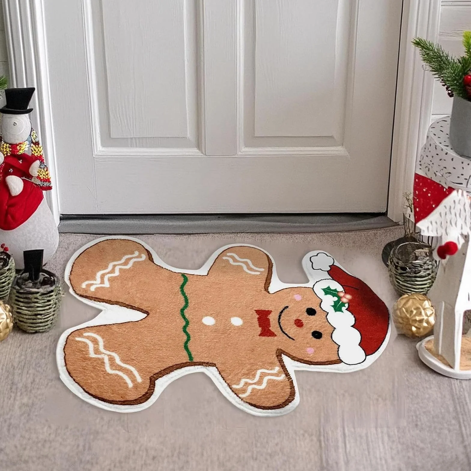 Tapis de sol de cuisine de Noël antidérapant lavable bonhomme en pain d'épice