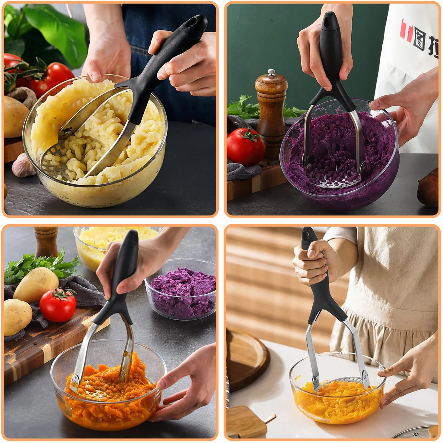 Presse-Purée Manuel en Acier Inoxydable avec Manche Antidérapant Pliable Broyeur de Pommes