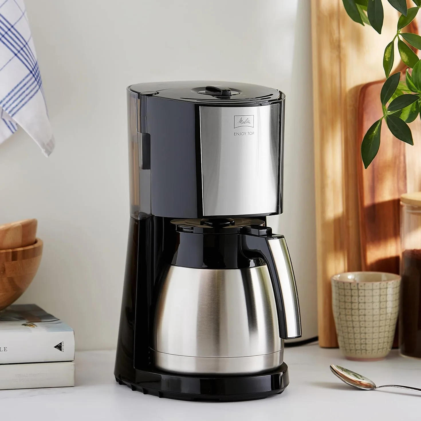Melitta Cafetière à Filtre avec Verseuse Isotherme en Acier Inoxydable, Noir/Acier Brossé, 1017-08