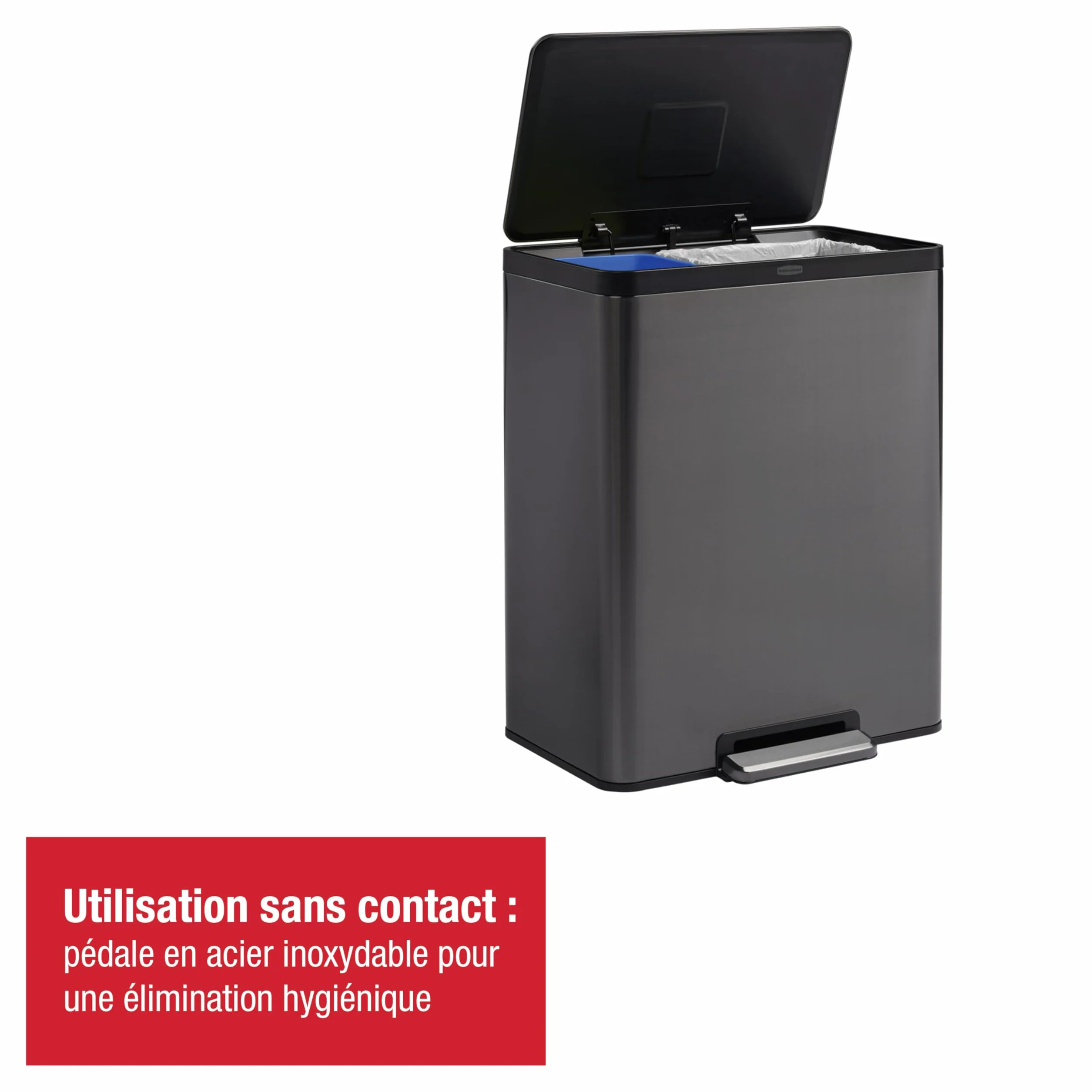 Rubbermaid Poubelle Double Flux Elite inox 60L Gris Charbon