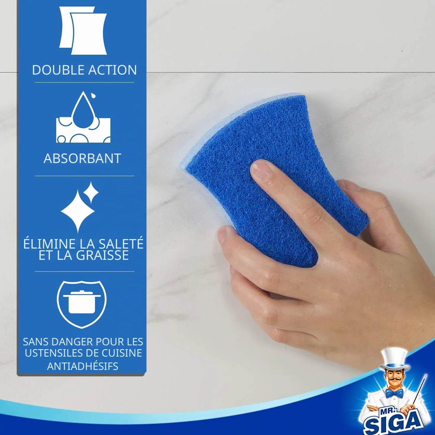 MR.SIGA Éponge à Récurer Cellulose Anti-Rayures Double Face Cuisine Lot de 12