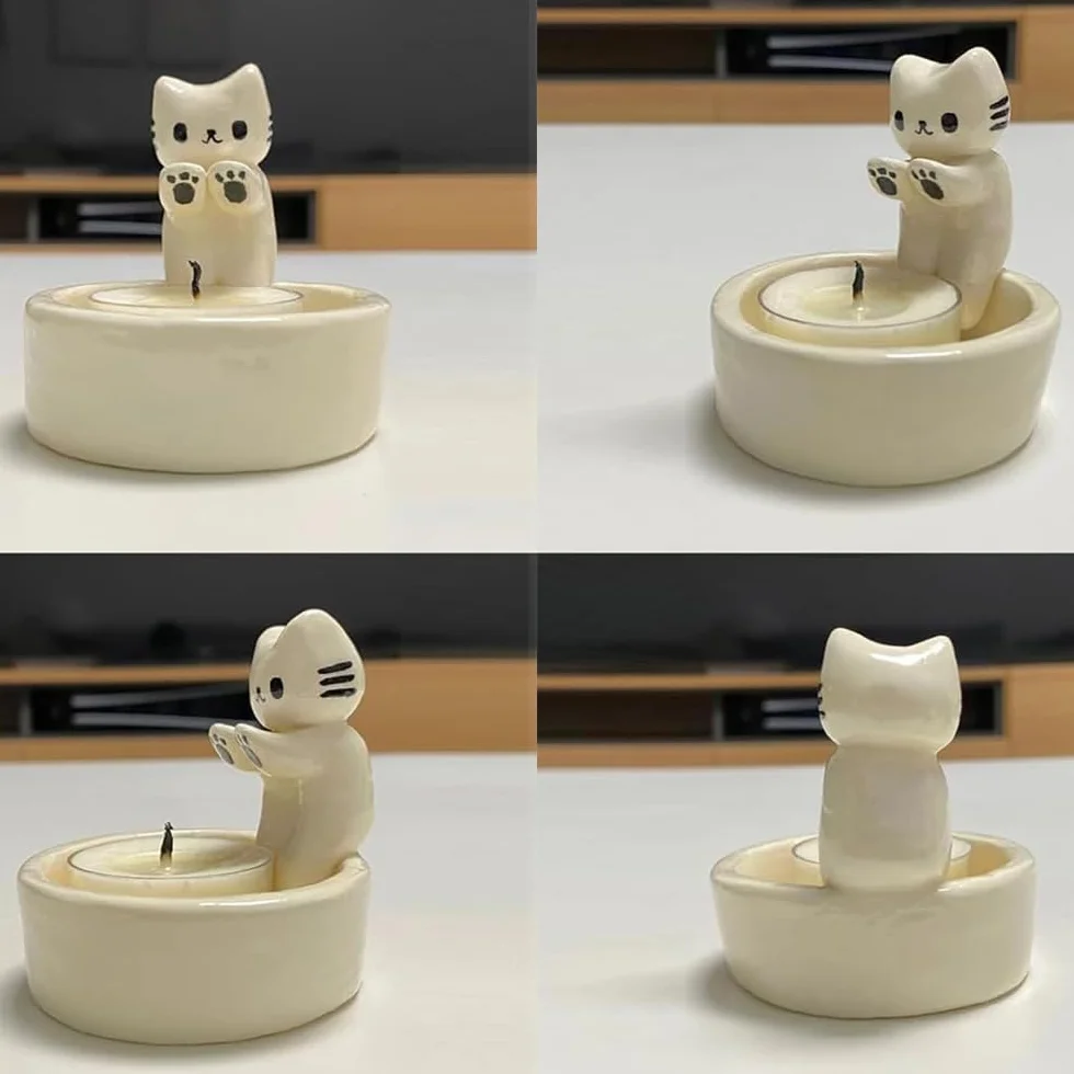 Photophores en Résine en Forme de Chat avec Pattes Chauffantes Décoration Chaton Bougeoir Décoratif
