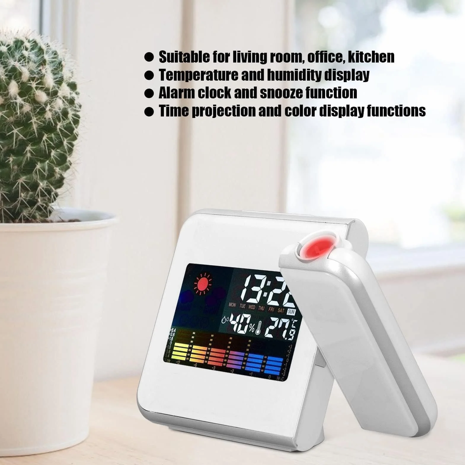 Thermomètre Intérieur Extérieur sans Fil Réveil à Projection Capteur Extérieur Moniteur Humidité Température Prévisions Météorologiques
