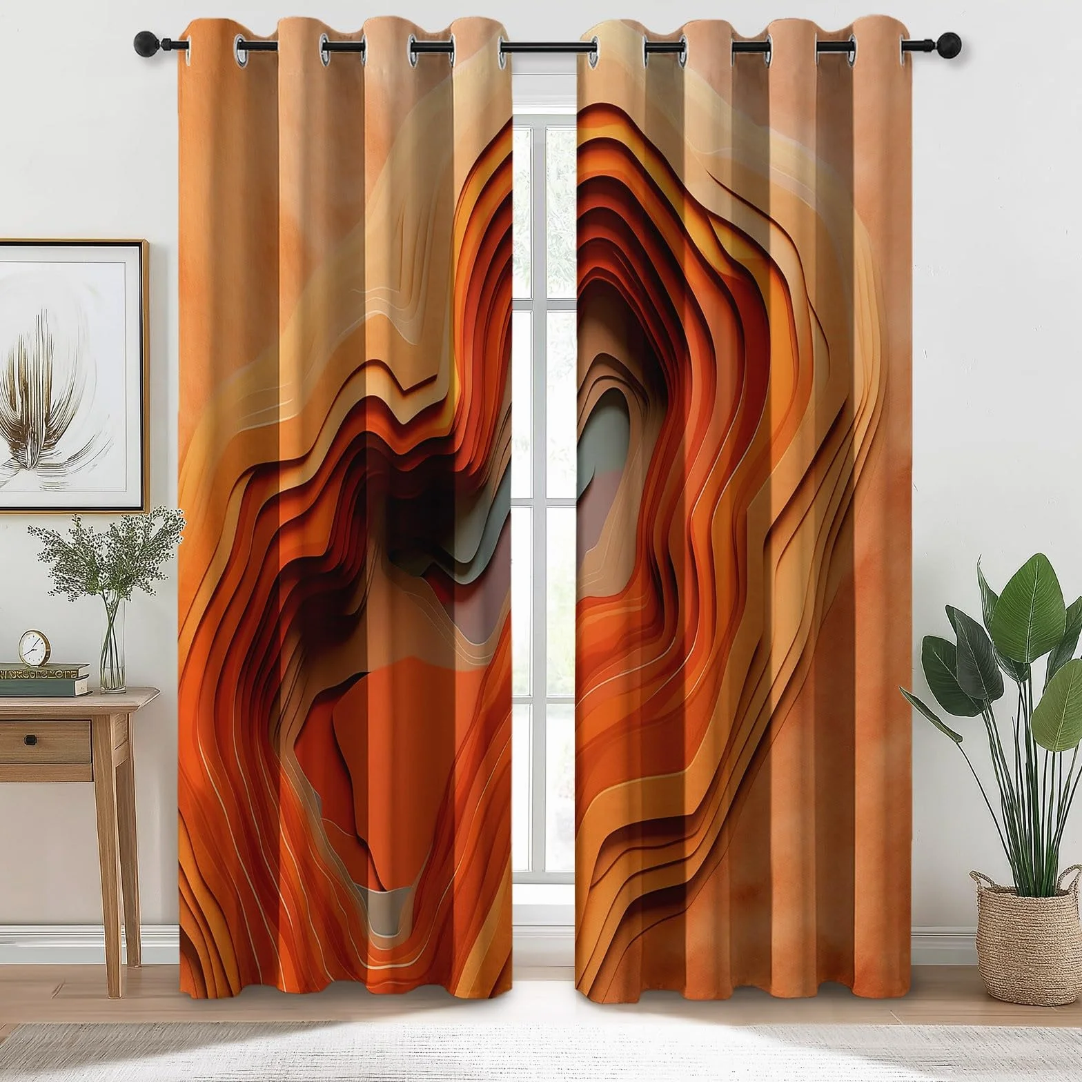 Rideaux à Oeillets 70x240 cm 2 Panneaux Désert Abstrait Isolant Opaque Orange Marron