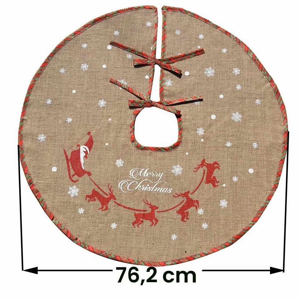 Tapis cache-pied de sapin de Noël Amajoy toile jute flocons neige blancs 30" décoration fête motif écossais rouge vert