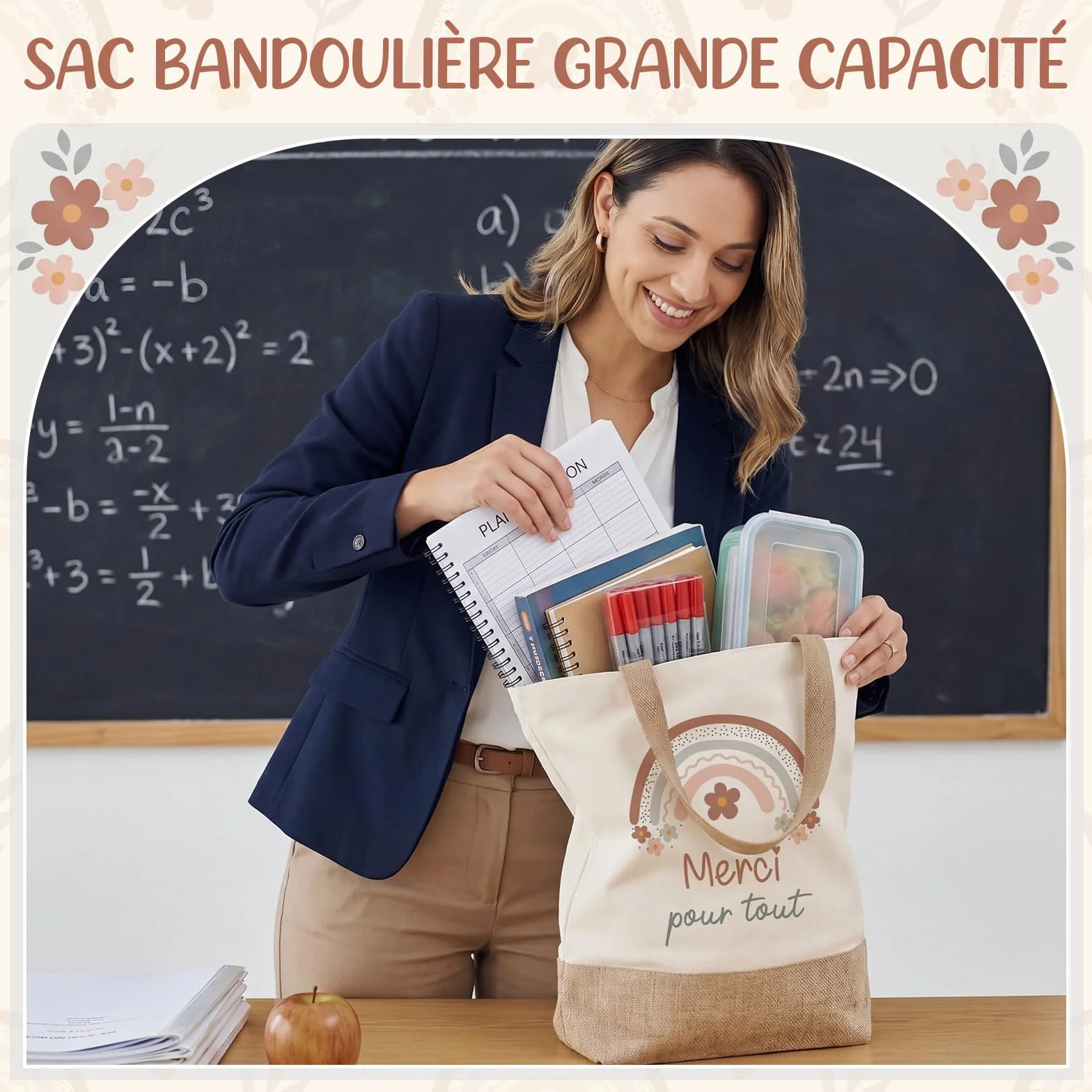 Merci Maîtresse Diplômé Cadeau Sac Fourre-Tout Carnet Stylo Porte-Clés Fin d'Études Adieu Enseignant