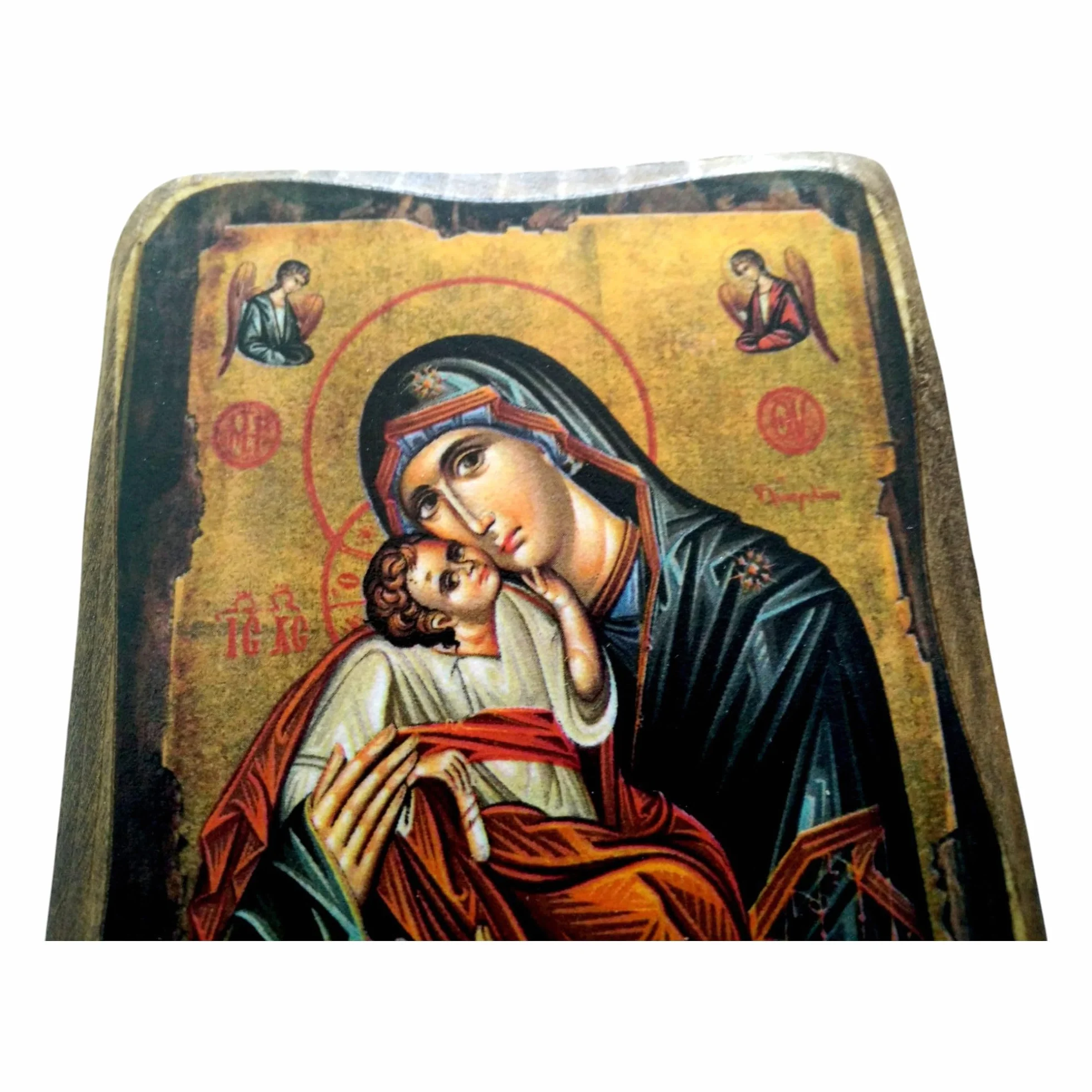 Icône en bois fait main Chrétienne orthodoxe grecque Jésus Christ Vierge Marie