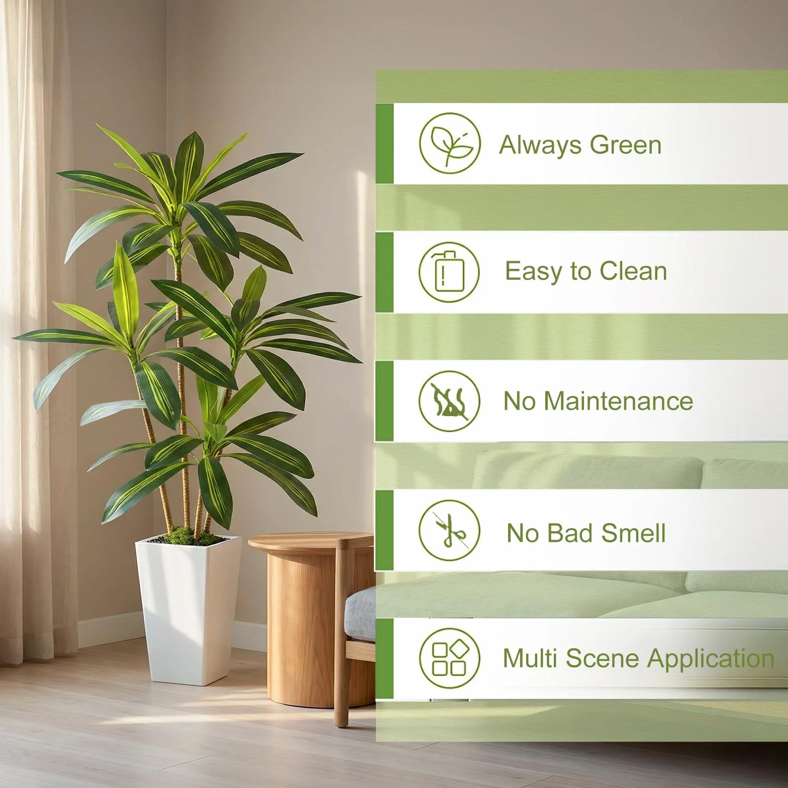 Dracaena Artificiel 160 cm Arbre Artificiel Interieur avec Pot Blanc Plante Artificielle Grande Tropical