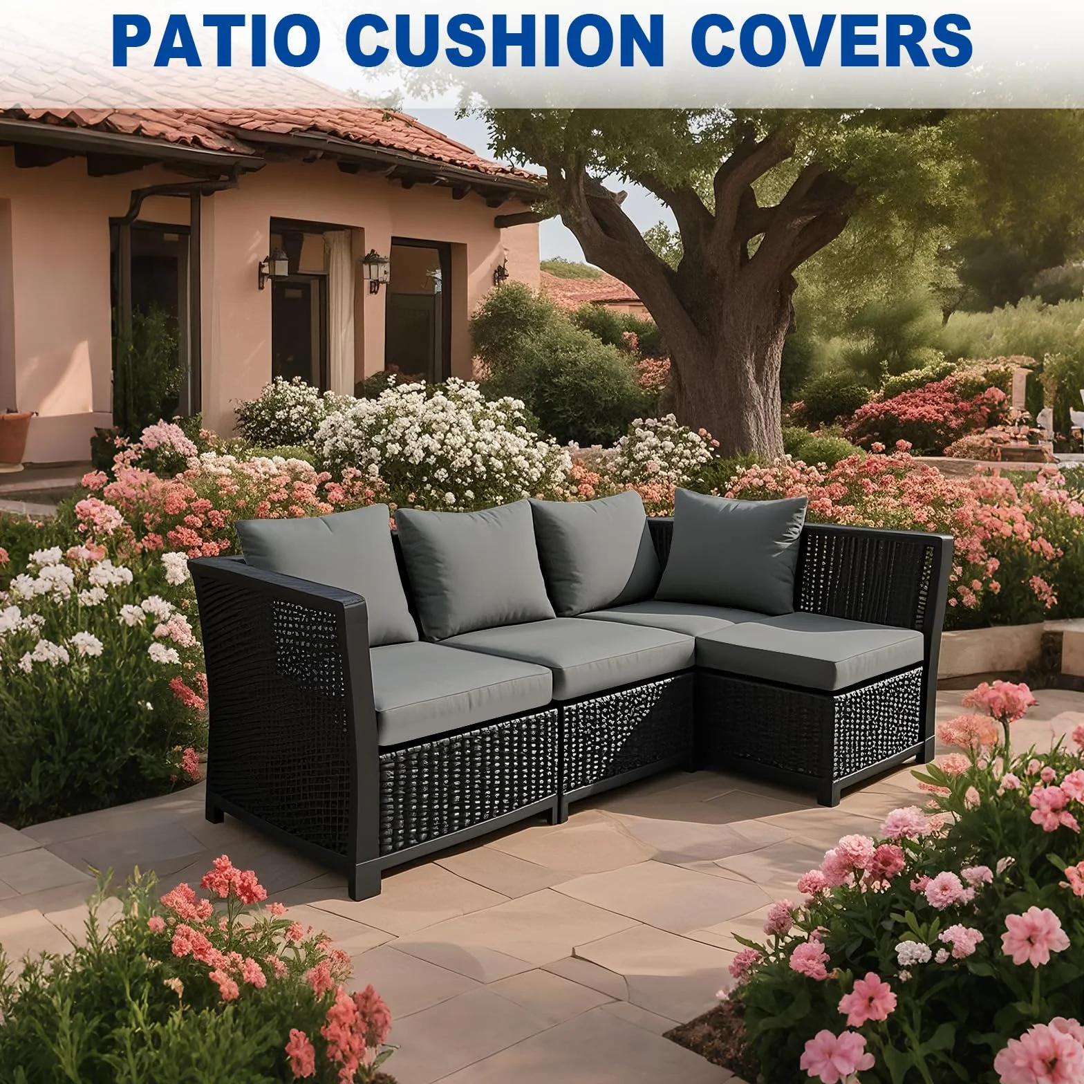 Housse Coussin Exterieur Impermeable 60x60x10cm Siège Canapé Protection Complète avec Fermeture Éclair Amovible Gris Clair