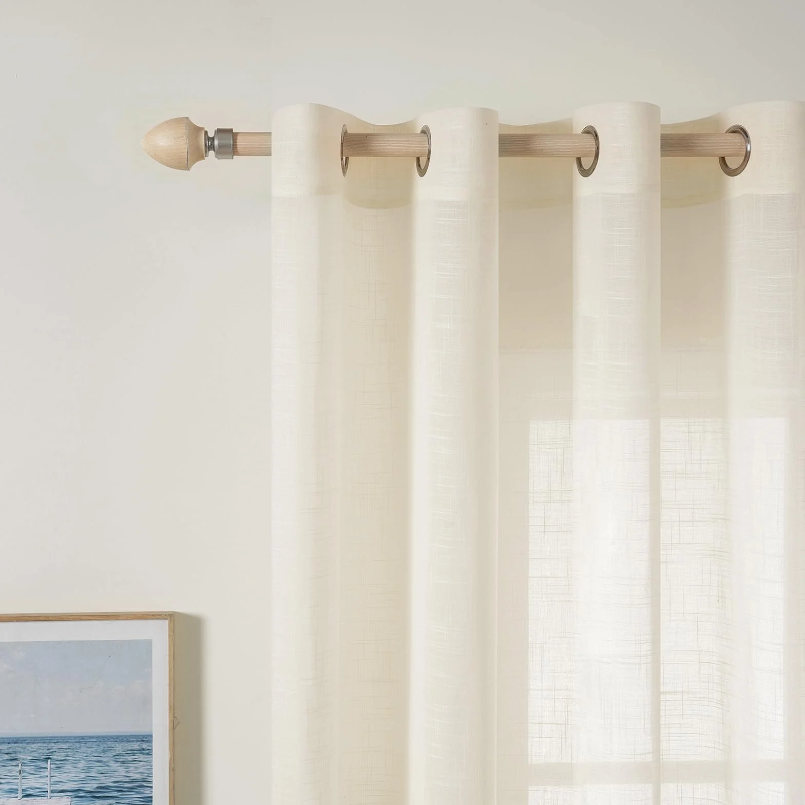 MIULEE Lot de 2 Rideaux Voilages Lin Imitation Transparents 140x200cm Beige léger