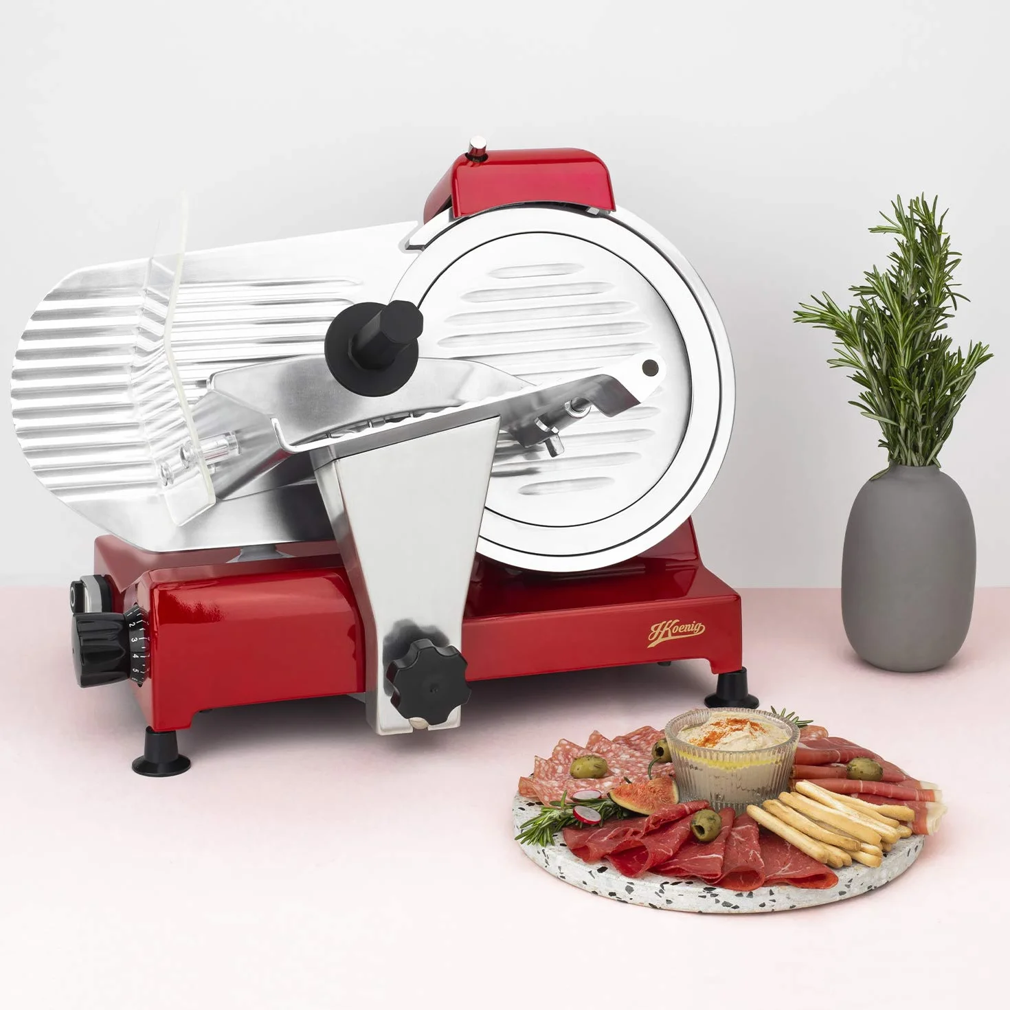 H.Koenig MSX254 Trancheuse électrique à jambon lame italienne 25 cm épaisseur 0-12 mm 282 rpm